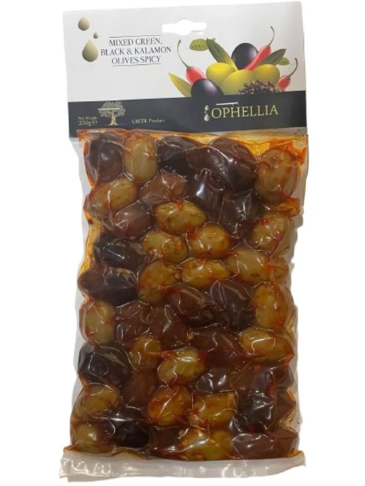 Blandade Gröna, Svarta & Kalamata Oliver med Chili 250g *12