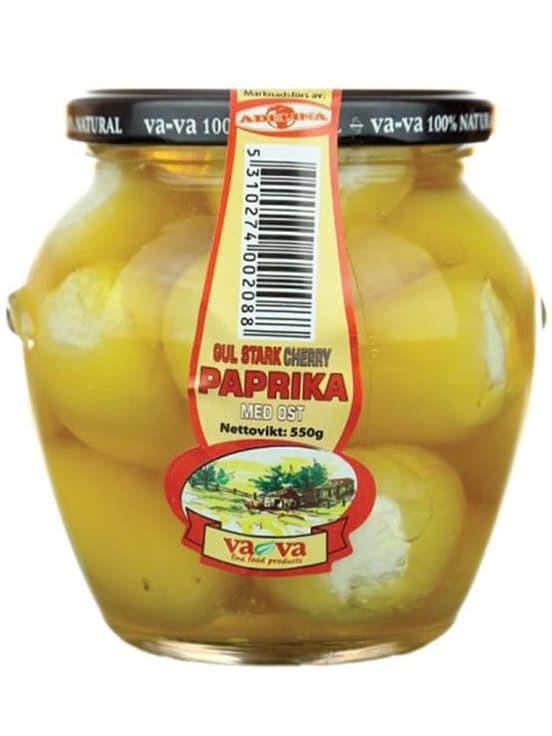 Gul Stark Körsbärspaprika Inlagd - Fylld med Ost 550g ✖ 6