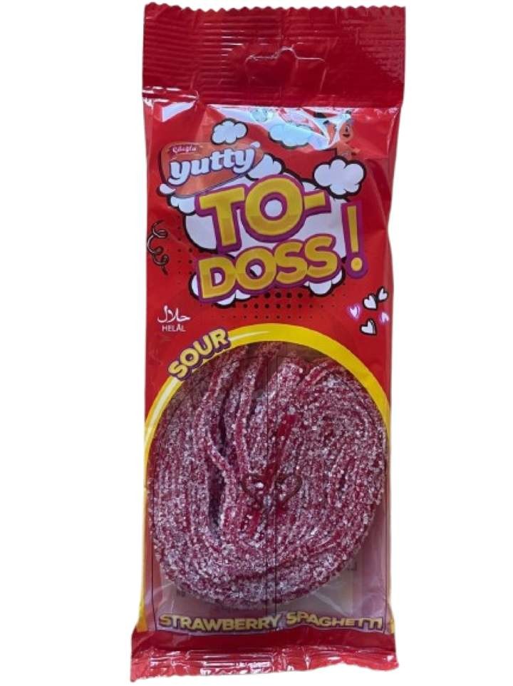 TO-DOSS Jordgubbs Spaghetti Surt Godis 80g ✖ 12