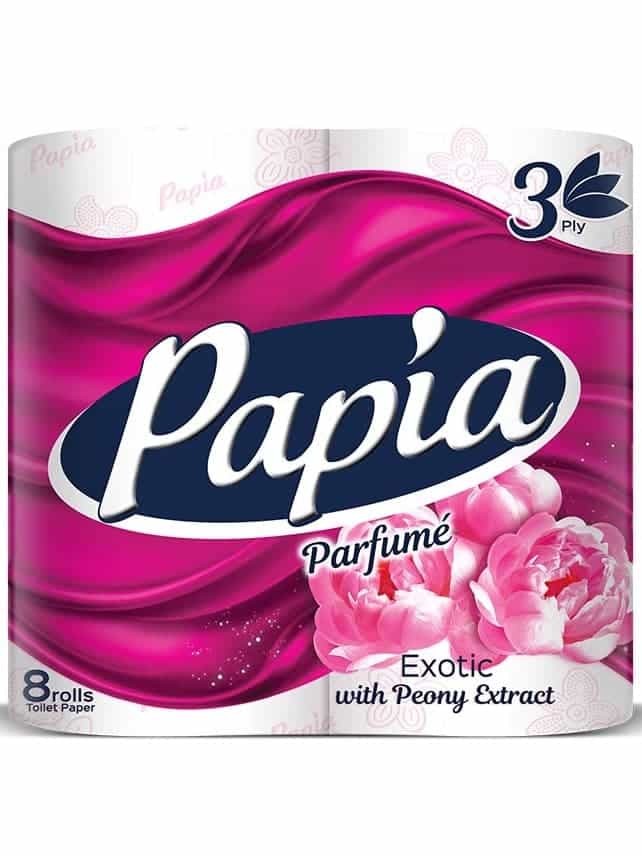 Papia Toalettpapper (Parfymerad) Exotic med Pionextrakt 3-lagers, 8 rullar ✖ 6