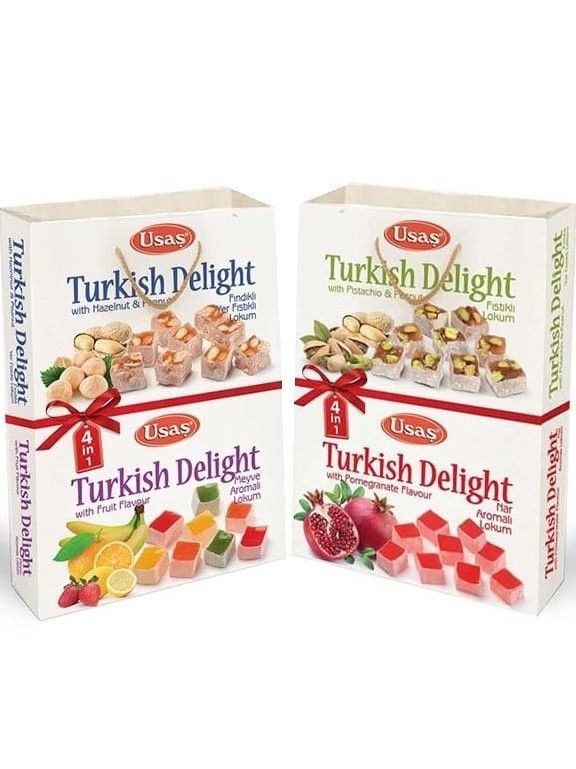 Turkisk Delight - 4-Pack Presentförpackning (Hasselnöt, Pistage, Granatäpple, Frukt) 4x100g ✖ 8