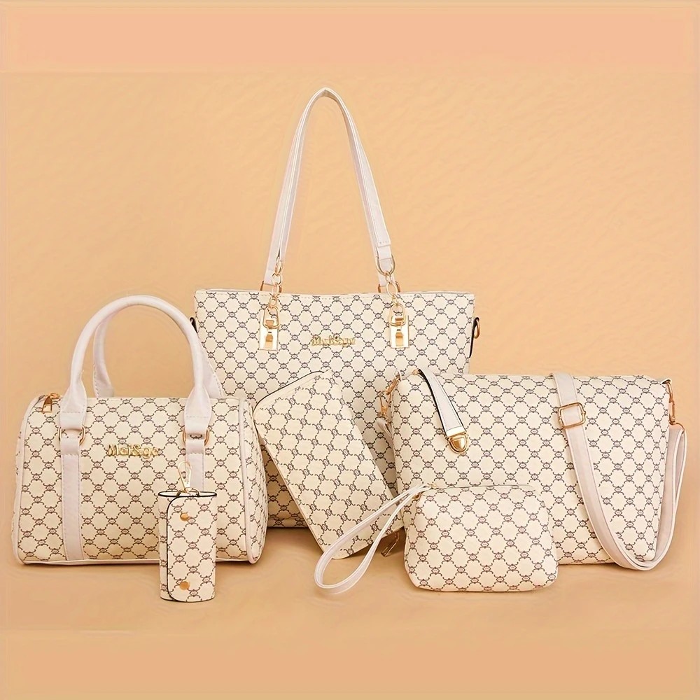 Chic 6pcs Women's Fashion Bag Set - White