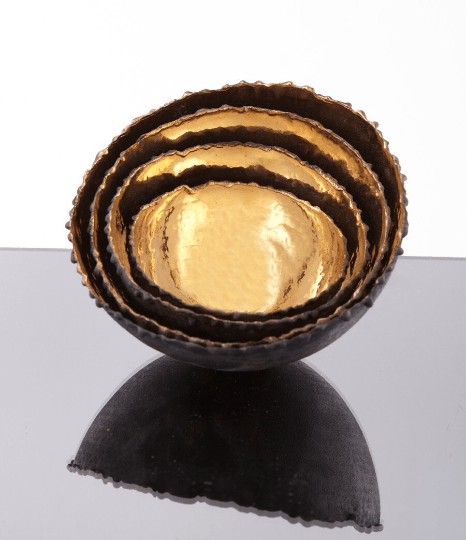 Oxidised copper bowl with 24k gold lining - 17.5cm