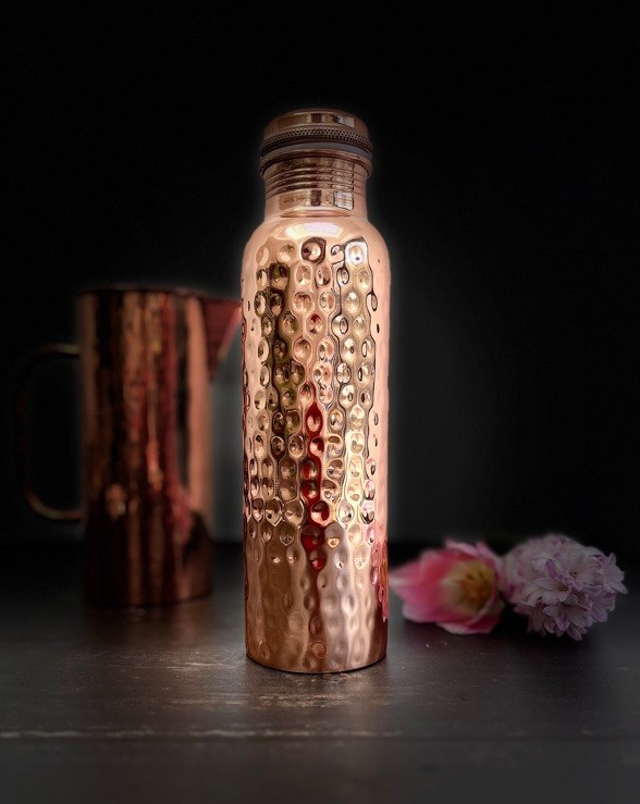 Copper Water bottle - 1L - Hammered