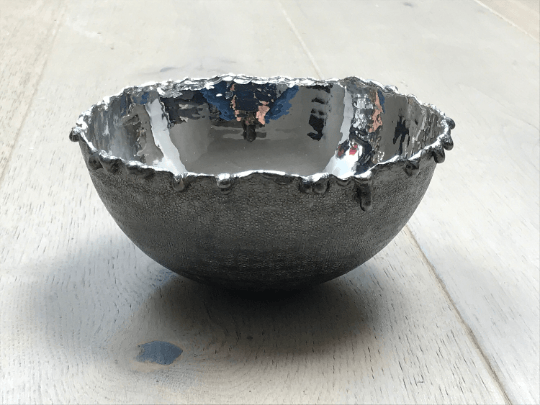 Gleaming oxidised copper serving bowl with silver plated inner lining - 17.5cm