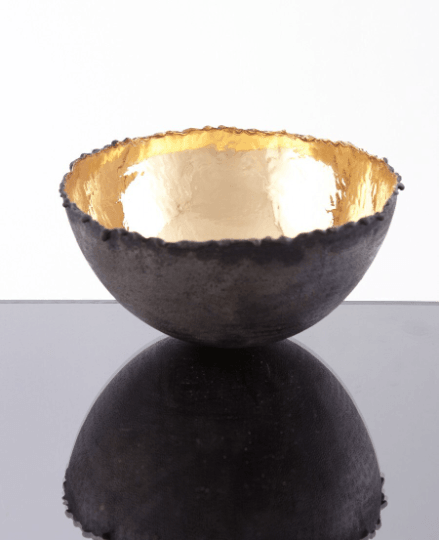 Oxidised copper bowl with 24k gold lining - 15.5cm