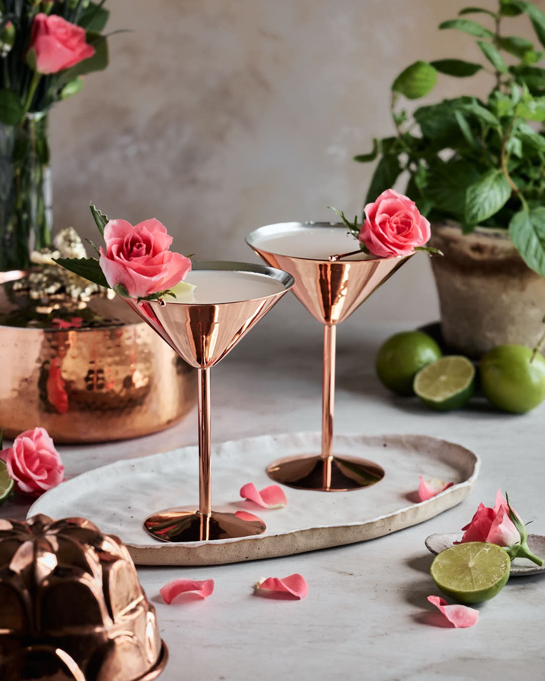 Pair of Copper Martini glass - Smooth