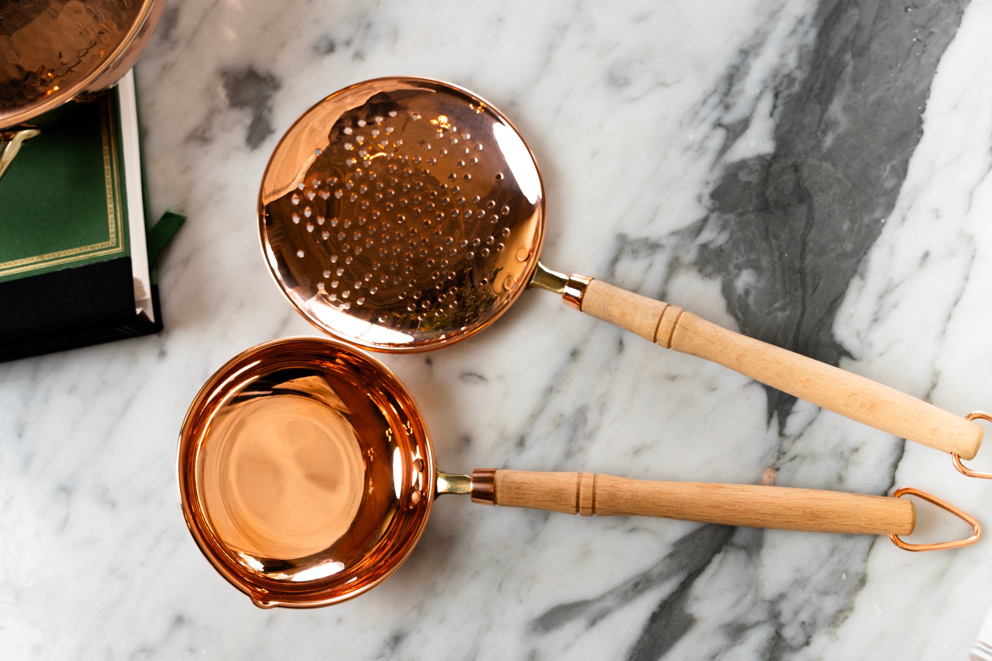 2 Piece Copper Ladle Set with wooden handles 