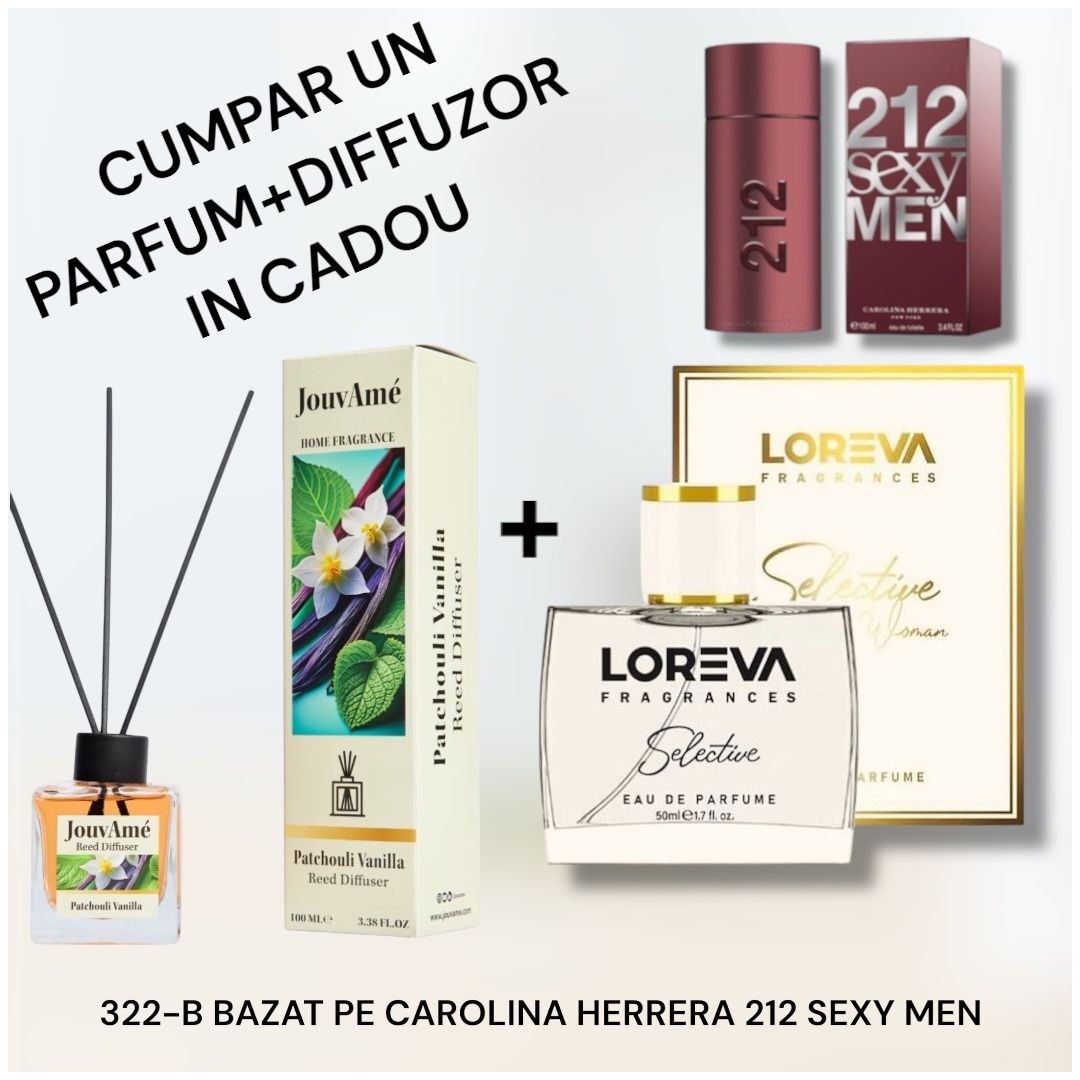 322-B LOREVA SELECTİVE BAZAT PE CAROLINA HERRERA 212 SEXY MEN+DİFFUZOR CADOU