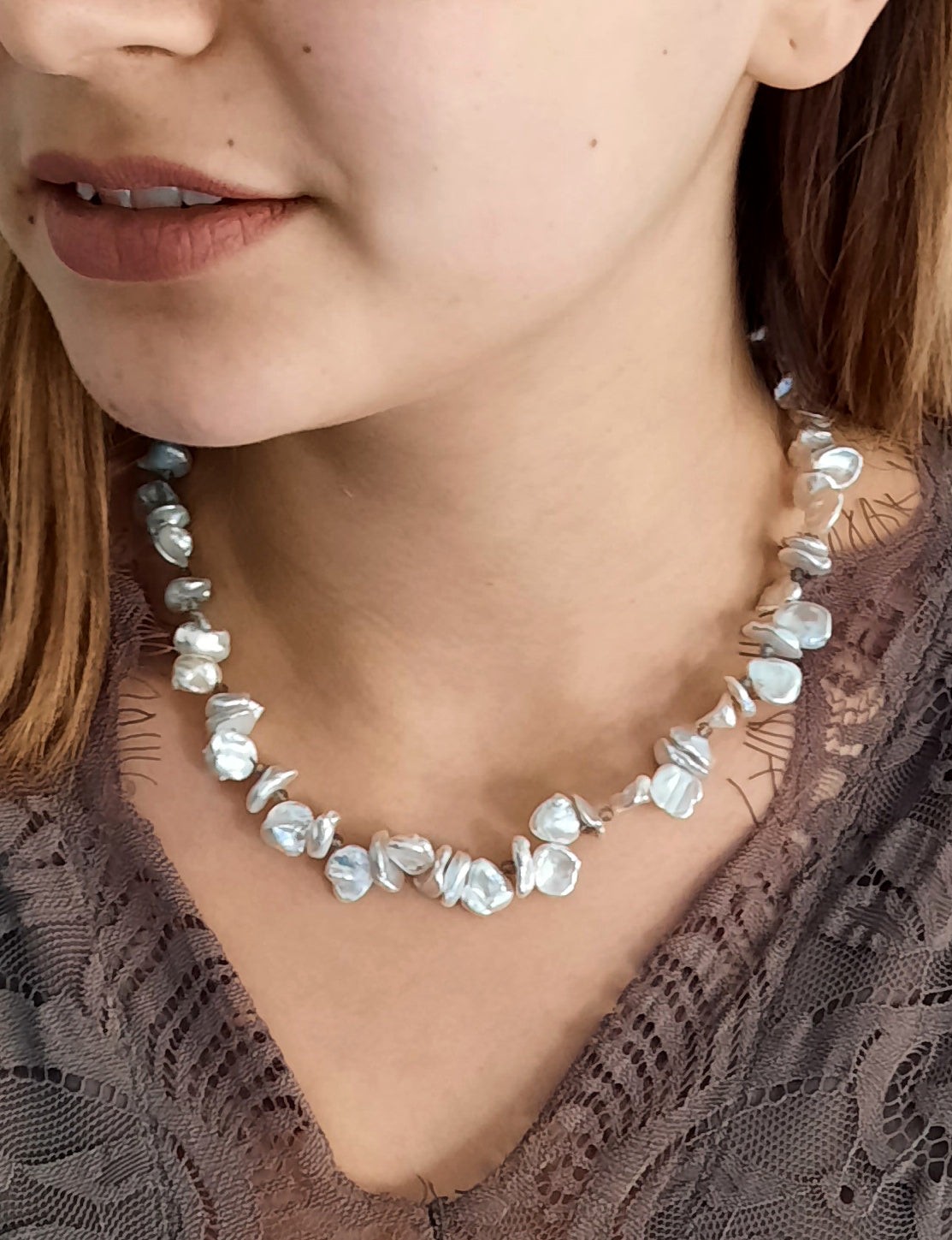 Keshi Perlen Labradorith Kette
