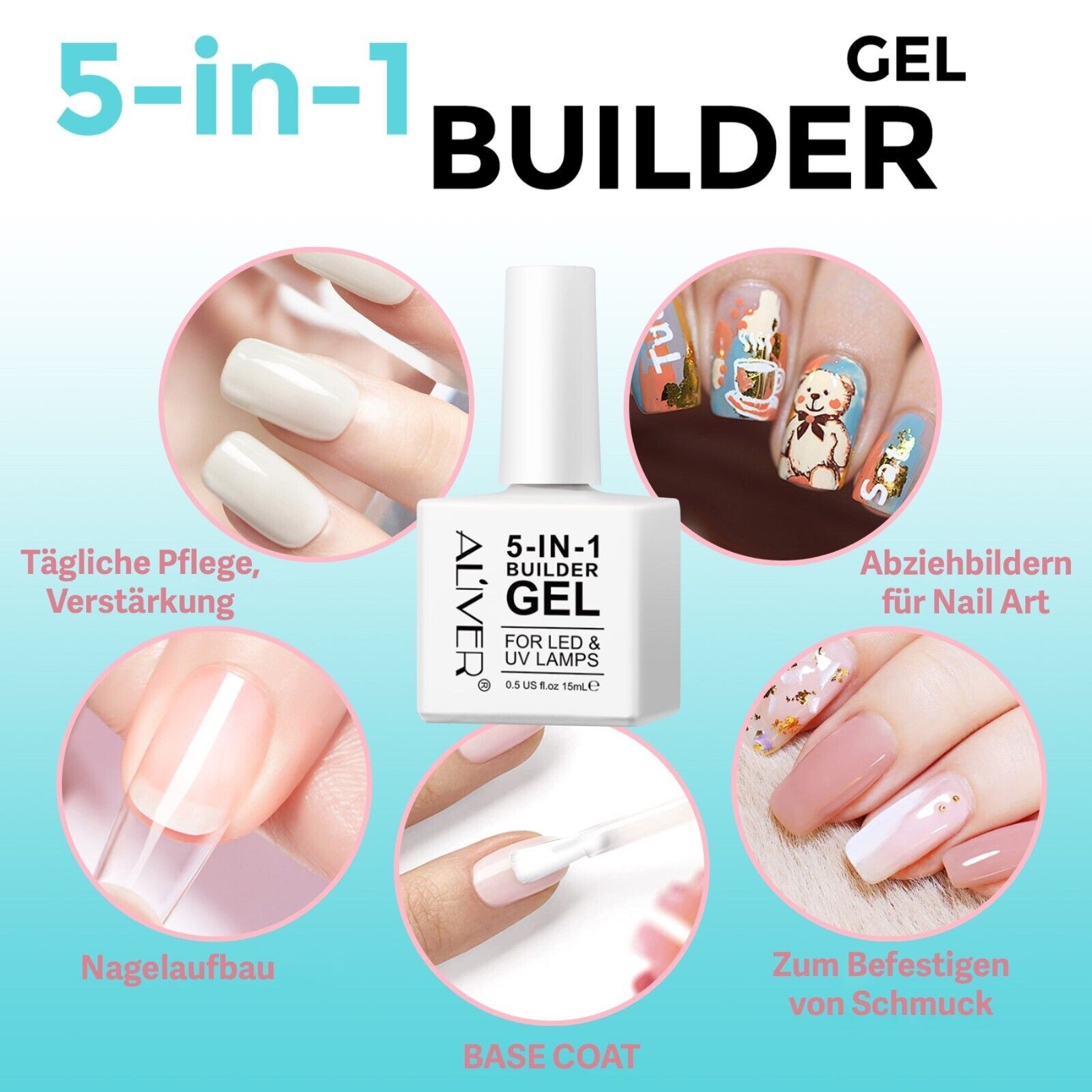 Aufbaugel Nagelaufbau in 3 Farben 5-IN-1 Builder GEL Nail UV LED 