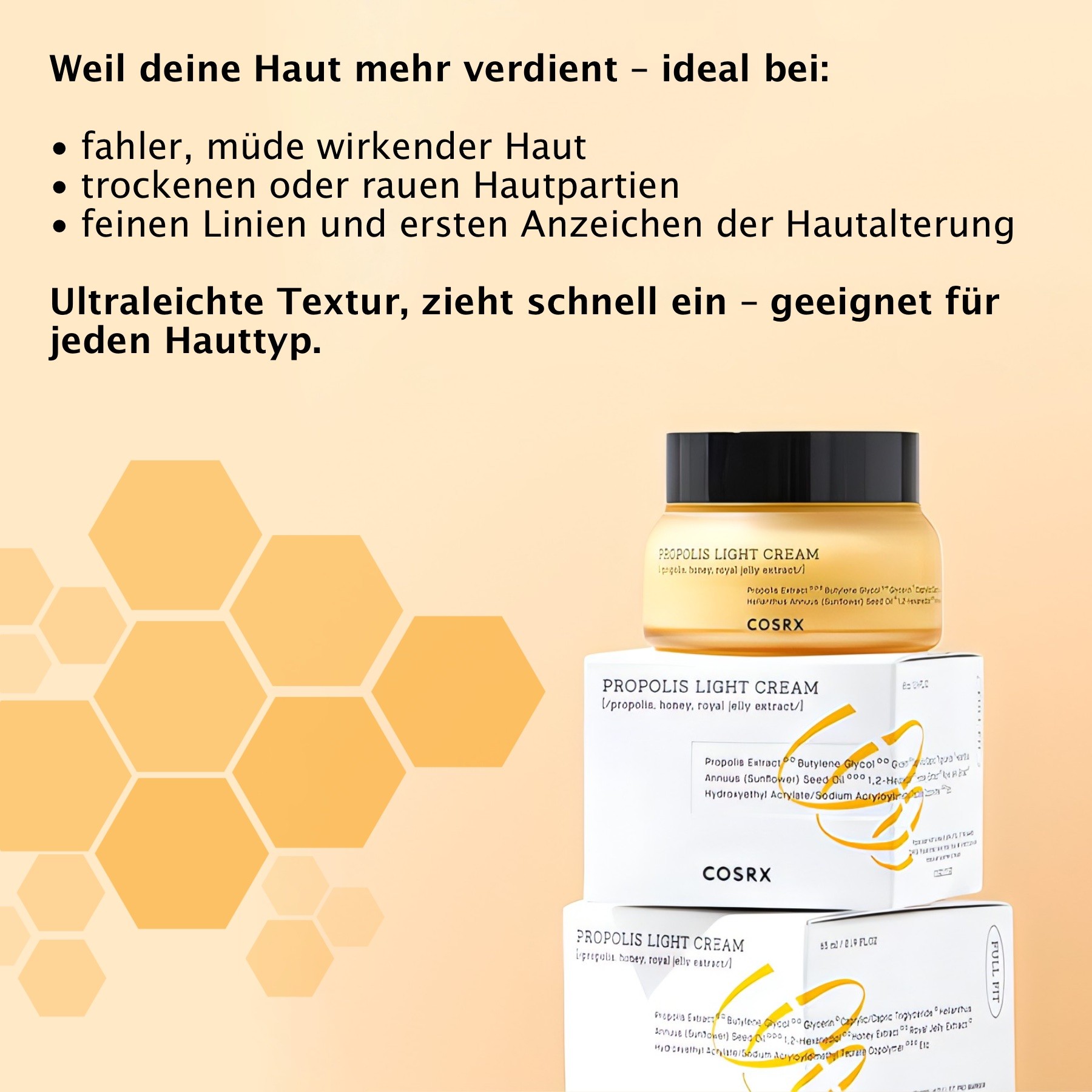 Gesicht Creme Gesichtscreme Tagescreme Pflegecreme COSRX Propolis Light Cream