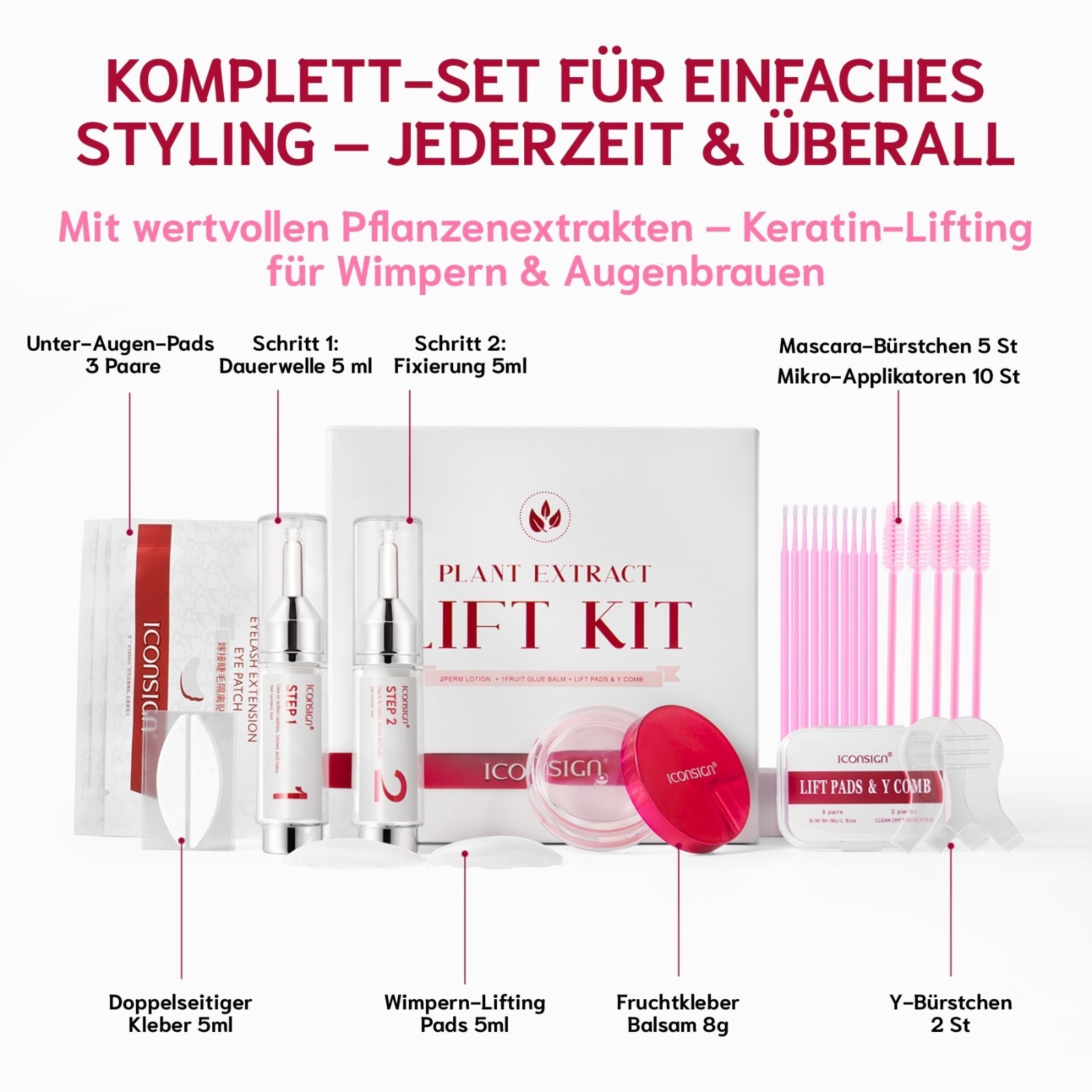 Iconsign Wimpernlifting Augenbrauenlifting Set Lash Lift Kit mit Pflanzenextrakt