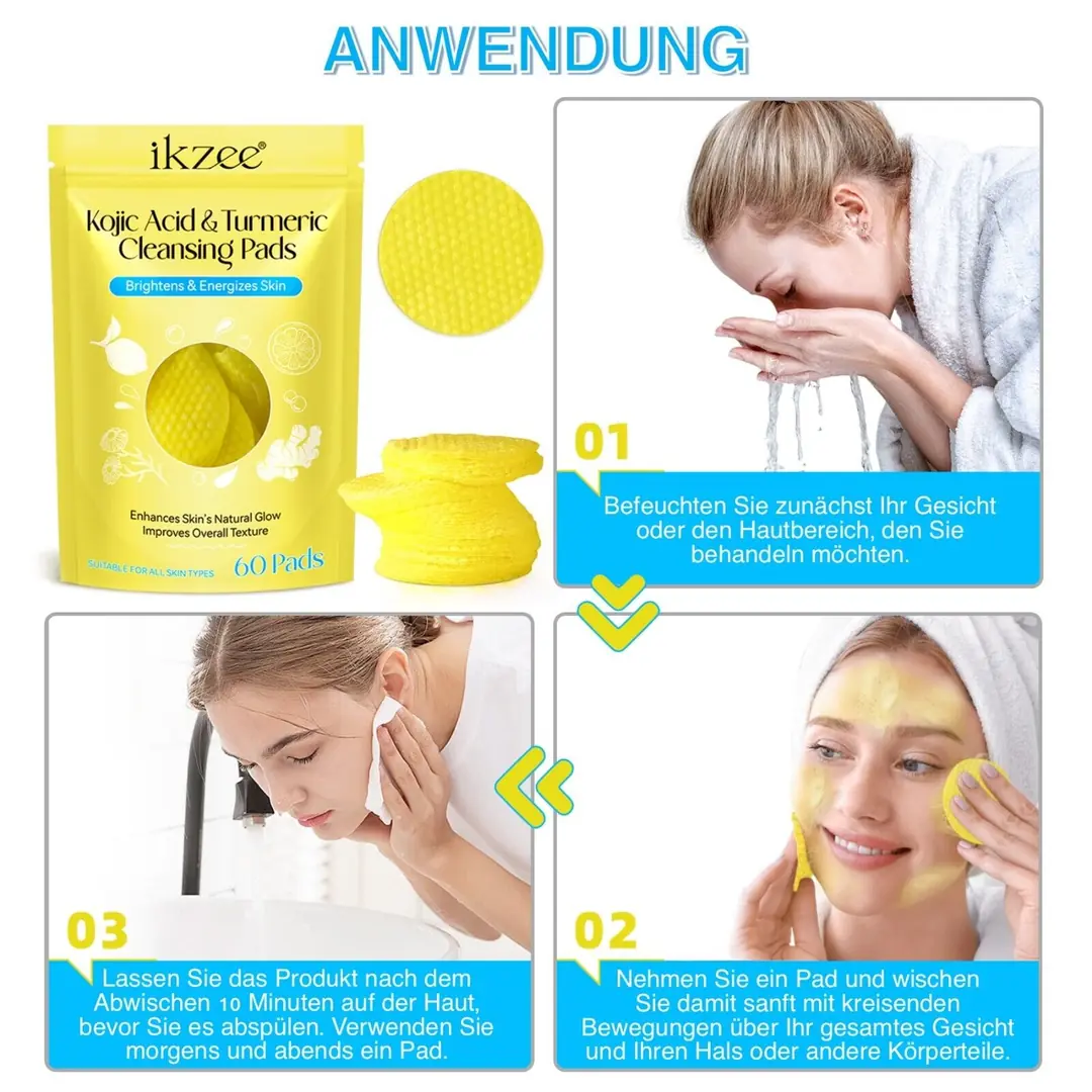 Kurkuma Kojisäure Reinigungspads – 3 Stück Mit Je 40 Pads, Für Tiefenreinigende Gesichtspflege