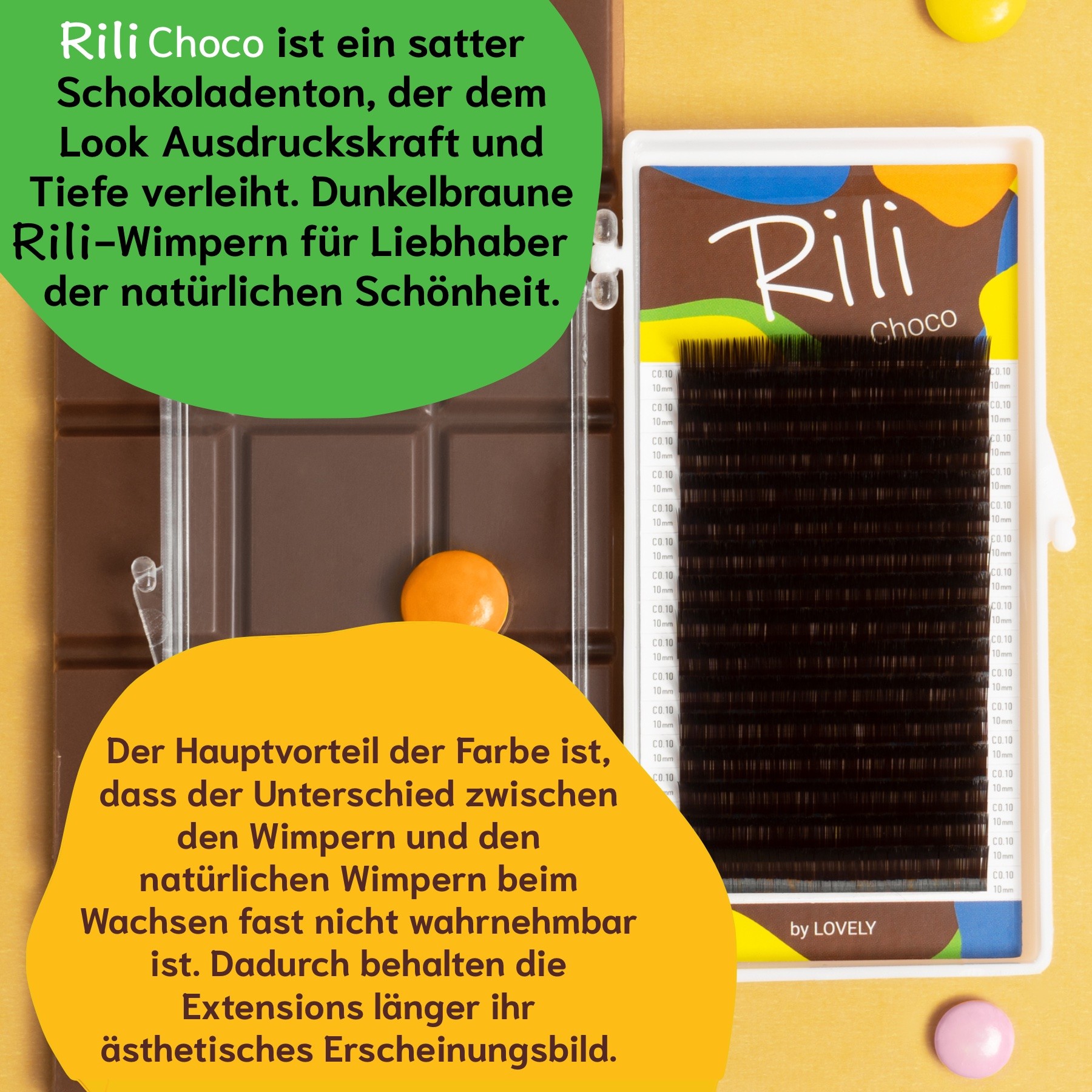 Wimpernverlängerung dunkel braune Einzelwimpern  Rili Choco