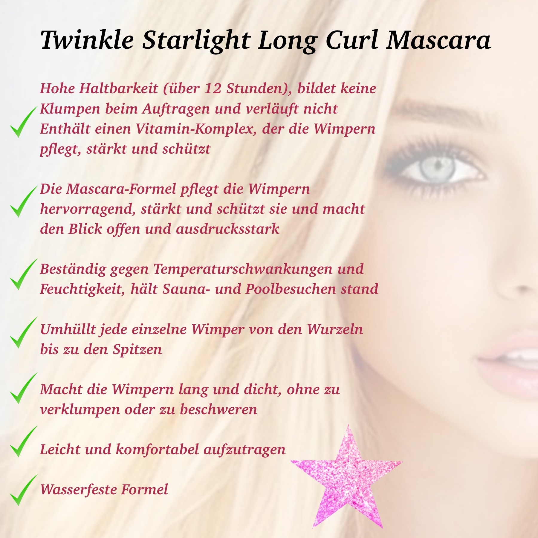 4D Twinkle Starling Long Curl Volumen Mascara Wimperntusche Schwarz mit Silikon Bürste