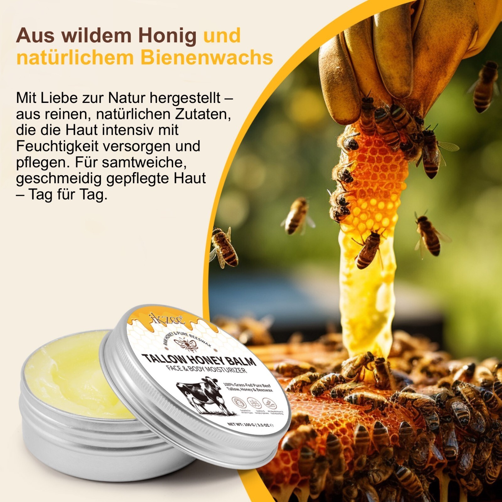 Rindertalg mit Honig Hautpflegecreme 