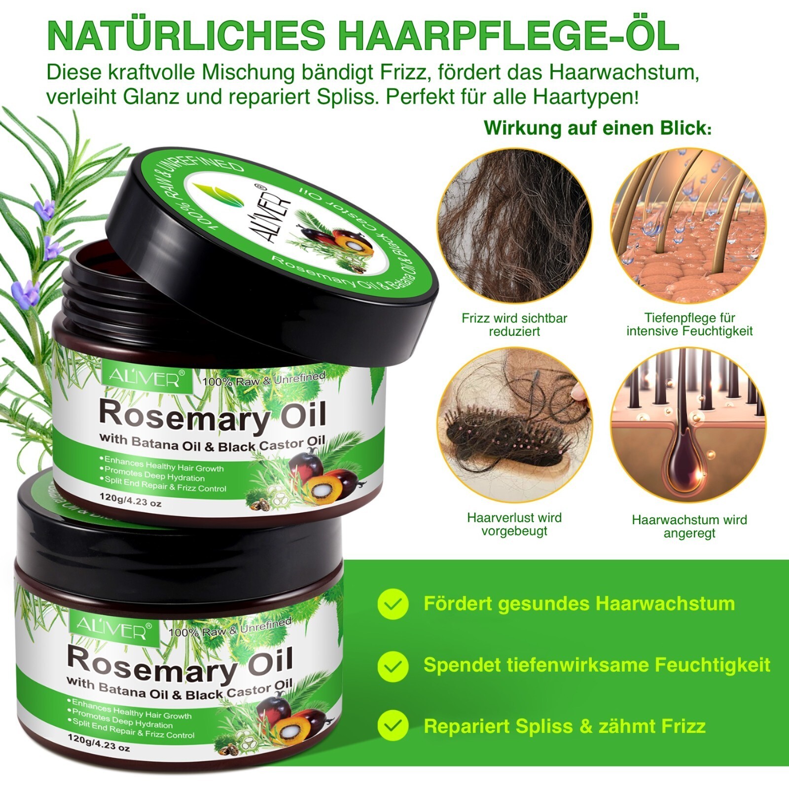 Rosmarinöl mit Batanaöl und schwarzem Rizinusöl 