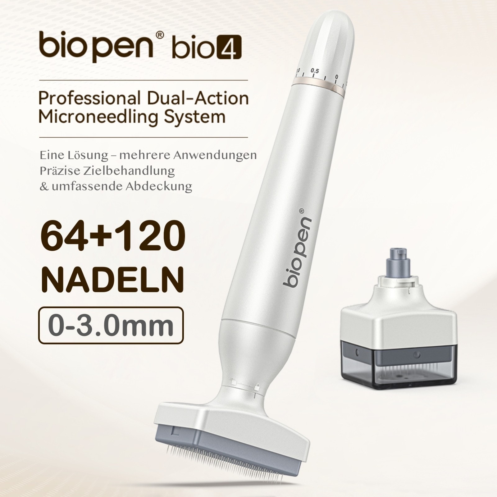 Derma Stamp Mesoroller Microneedling Dermapenn  BIOPEN BIO4 2 Aufsätze Edelstall Nadeln 0-3mm
