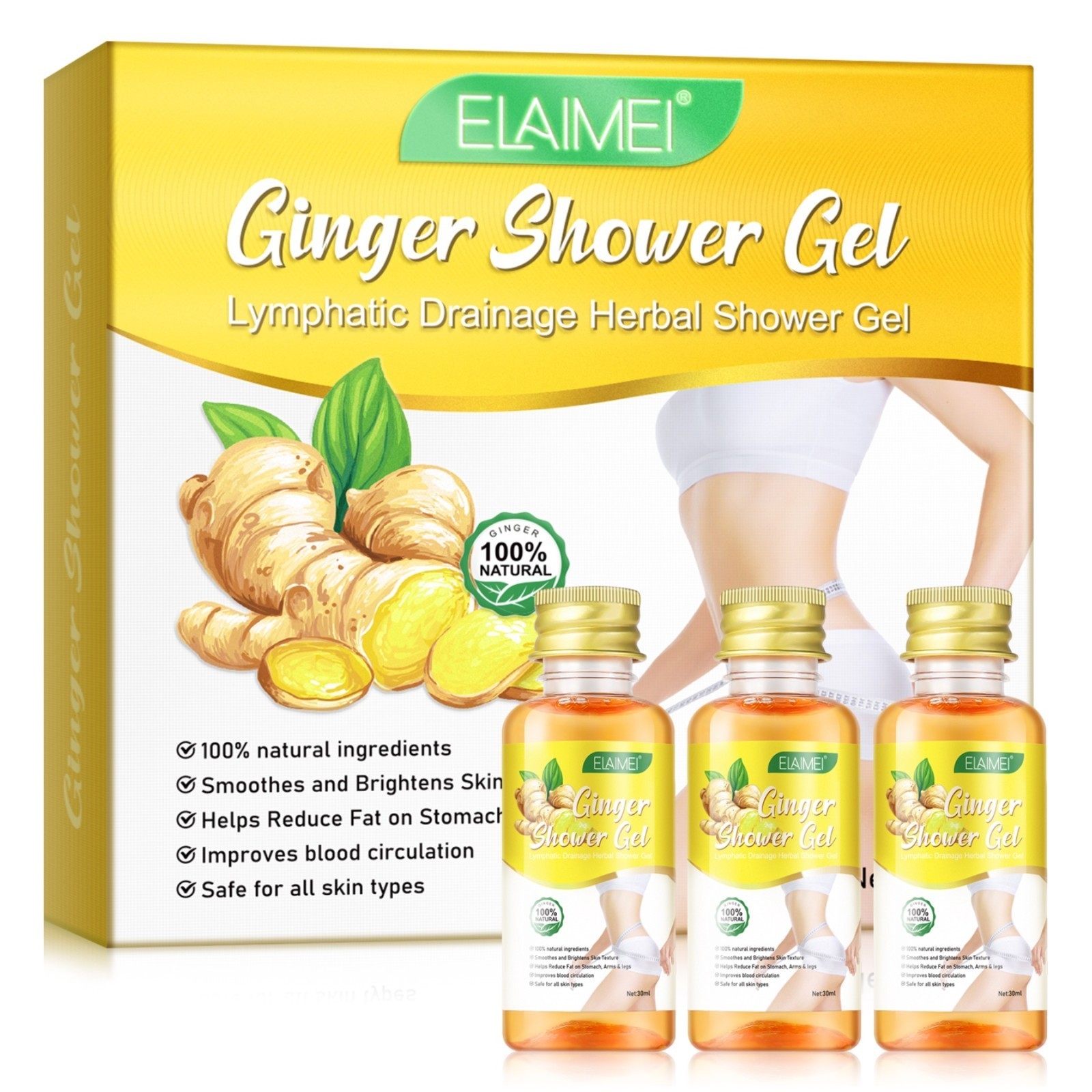 Ingwer Duschgel Ginger Shower Gel Lymphdrainage Körperpflege mit Rosmarin 3x30ml