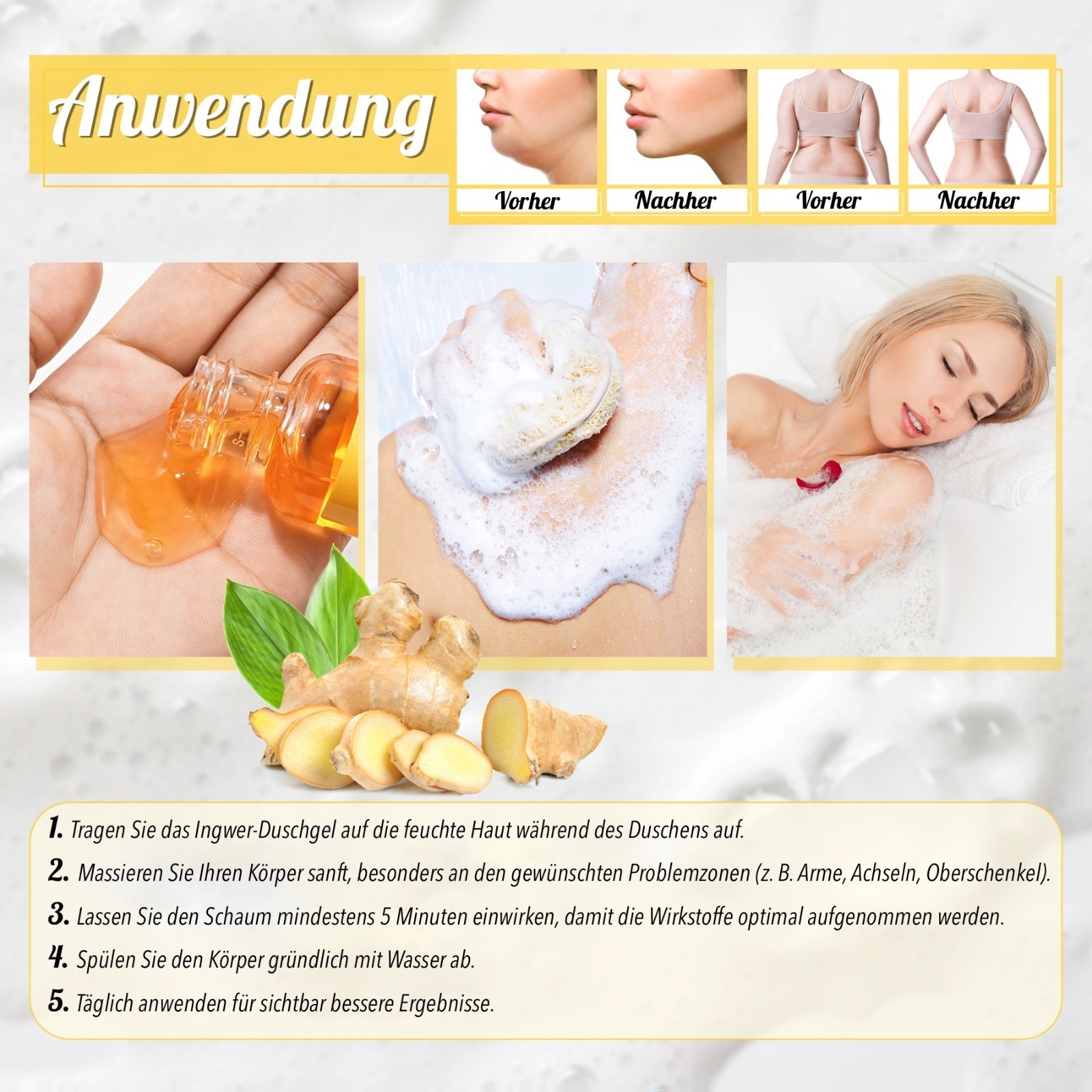 Ingwer Duschgel Ginger Shower Gel Lymphdrainage Körperpflege mit Rosmarin 3x30ml