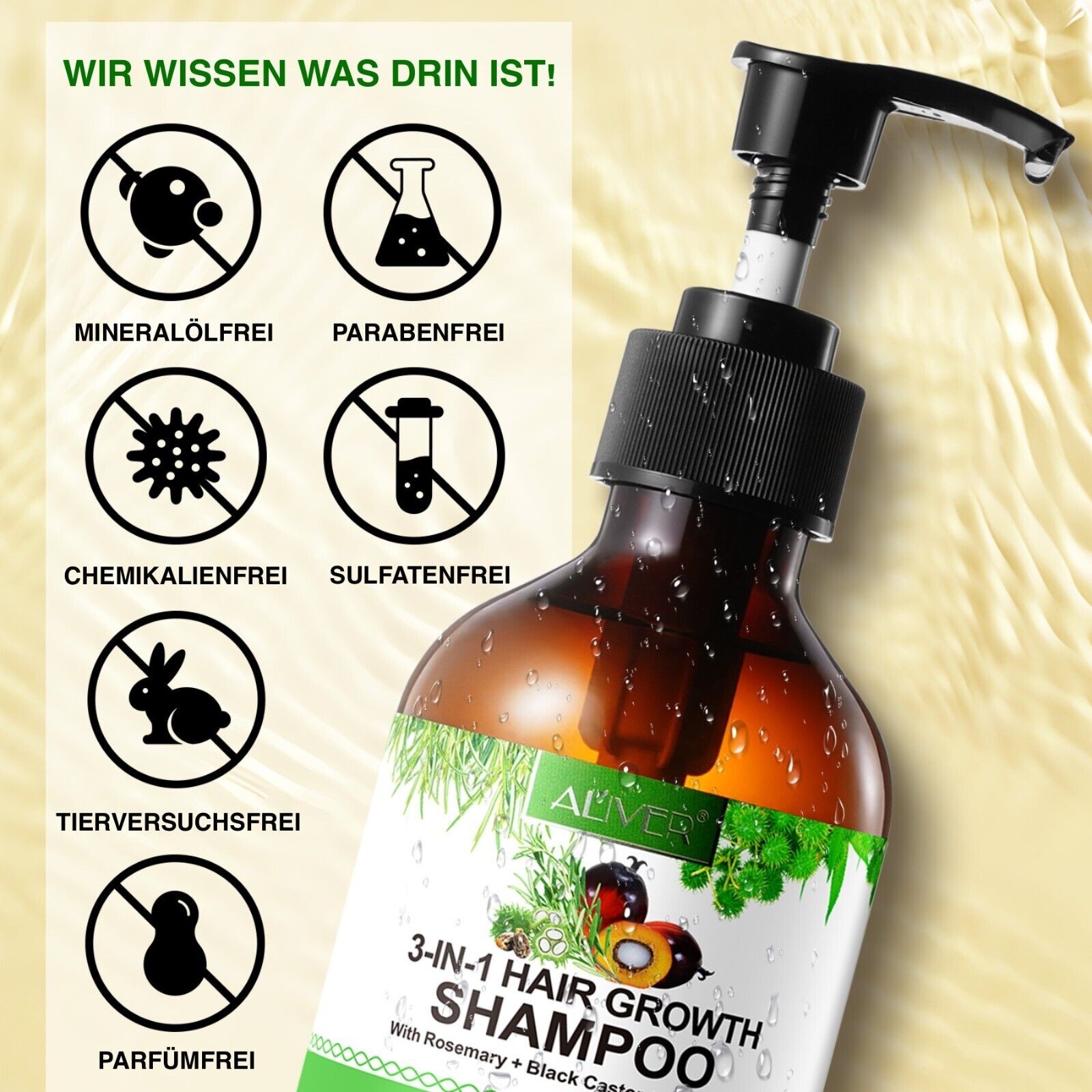 3-in-1 Shampoo mit Rosmarinöl, Rizinusöl mit Batana Öl für Haarwachstum