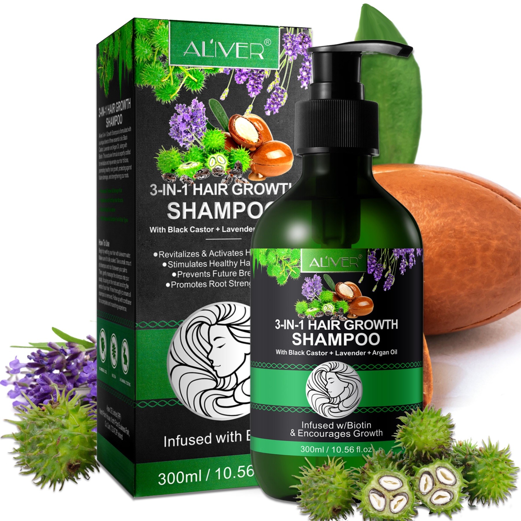 3-in-1 Pflege Shampoo mit  Rizinusöl, Lavendelöl und Arganöl 