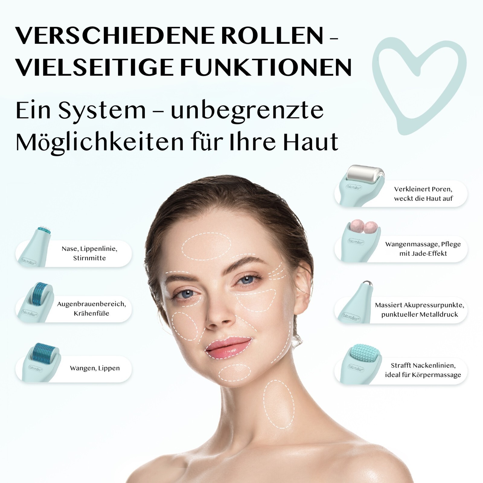 Derma Bio Roller Dermaroller Microneedling Gesichtspflege Hautpflege 10 in 1 Set