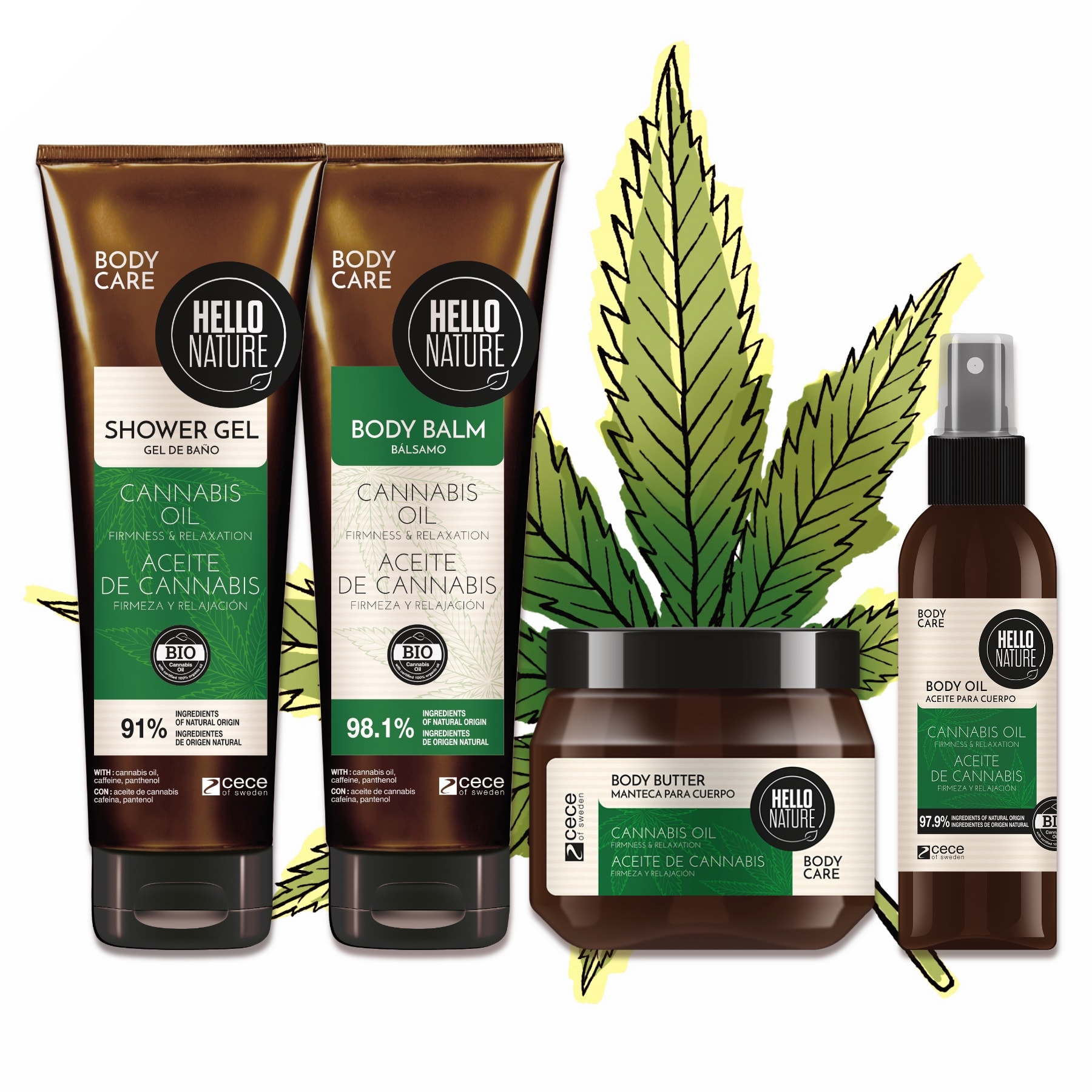 BIO Körperpflege Set mit Hanföl: Duschgel, Body Butter, Balm, Öl 