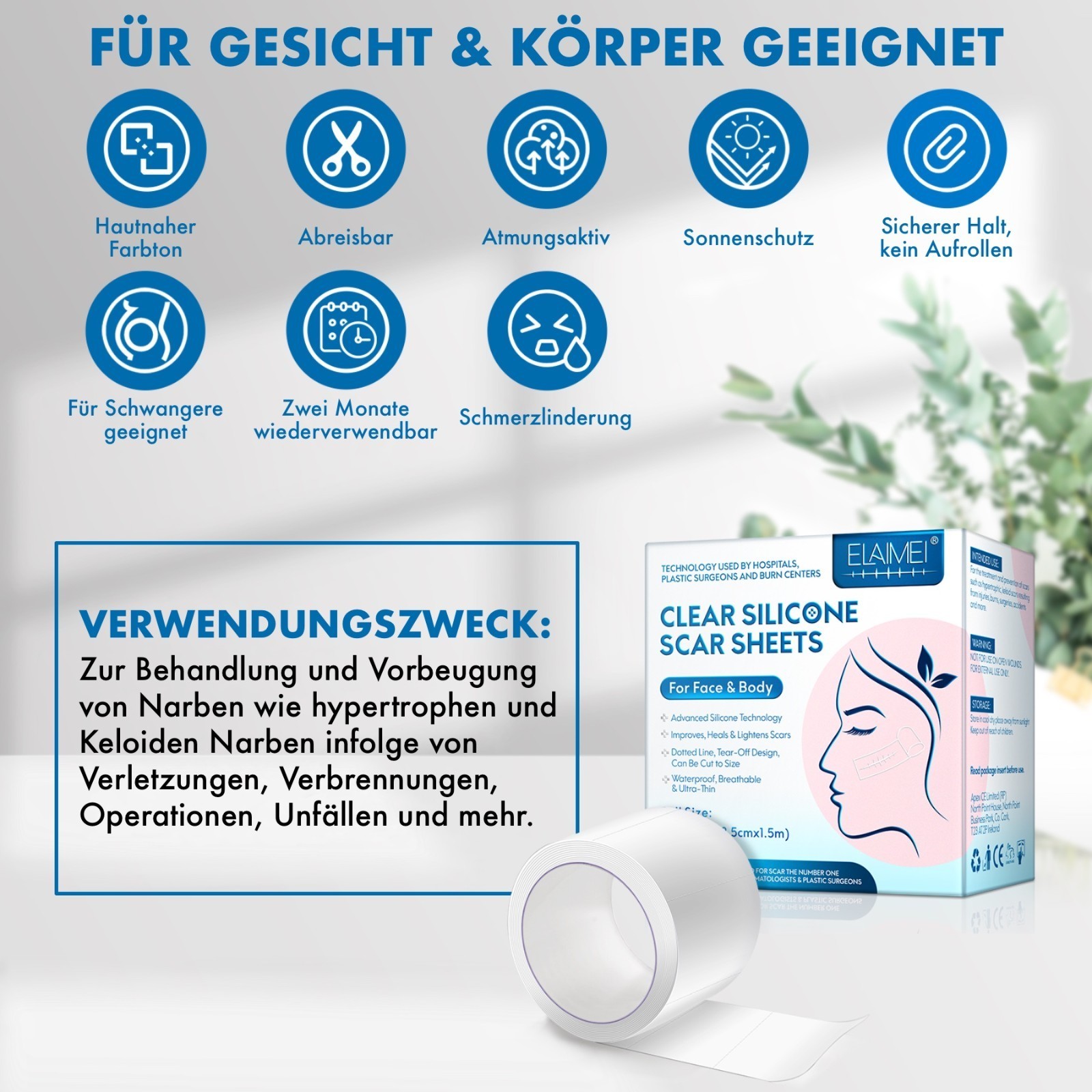 Narbenpflaster Silikonpflaster Transparent Narben Reduktion für Gesicht Körper