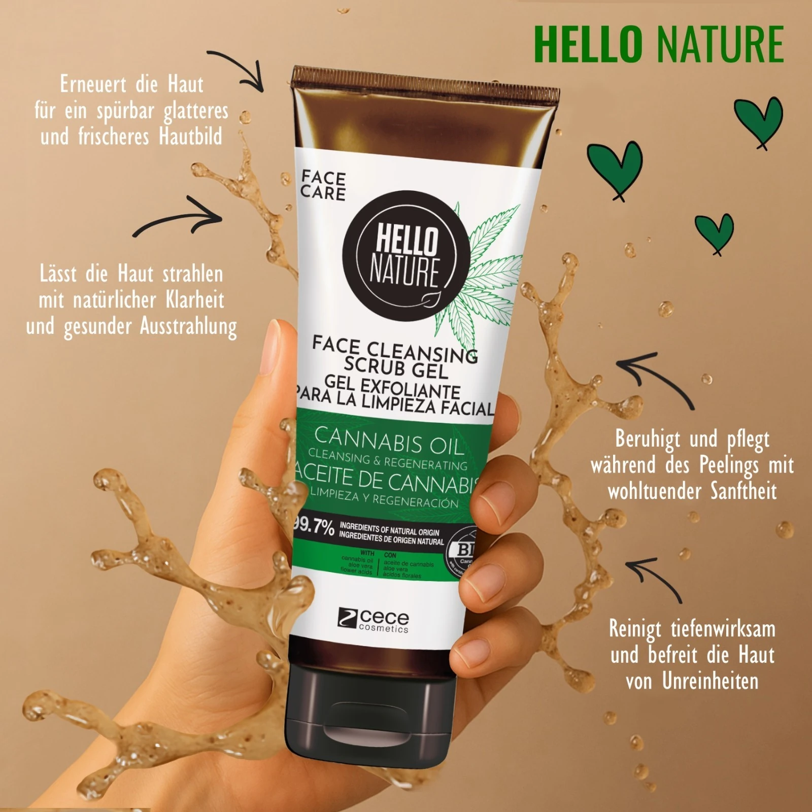 Gesichtspeeling Gesichtsreinigung Gesichtspflege Bio Vegan Hanföl Hello Nature 125ml