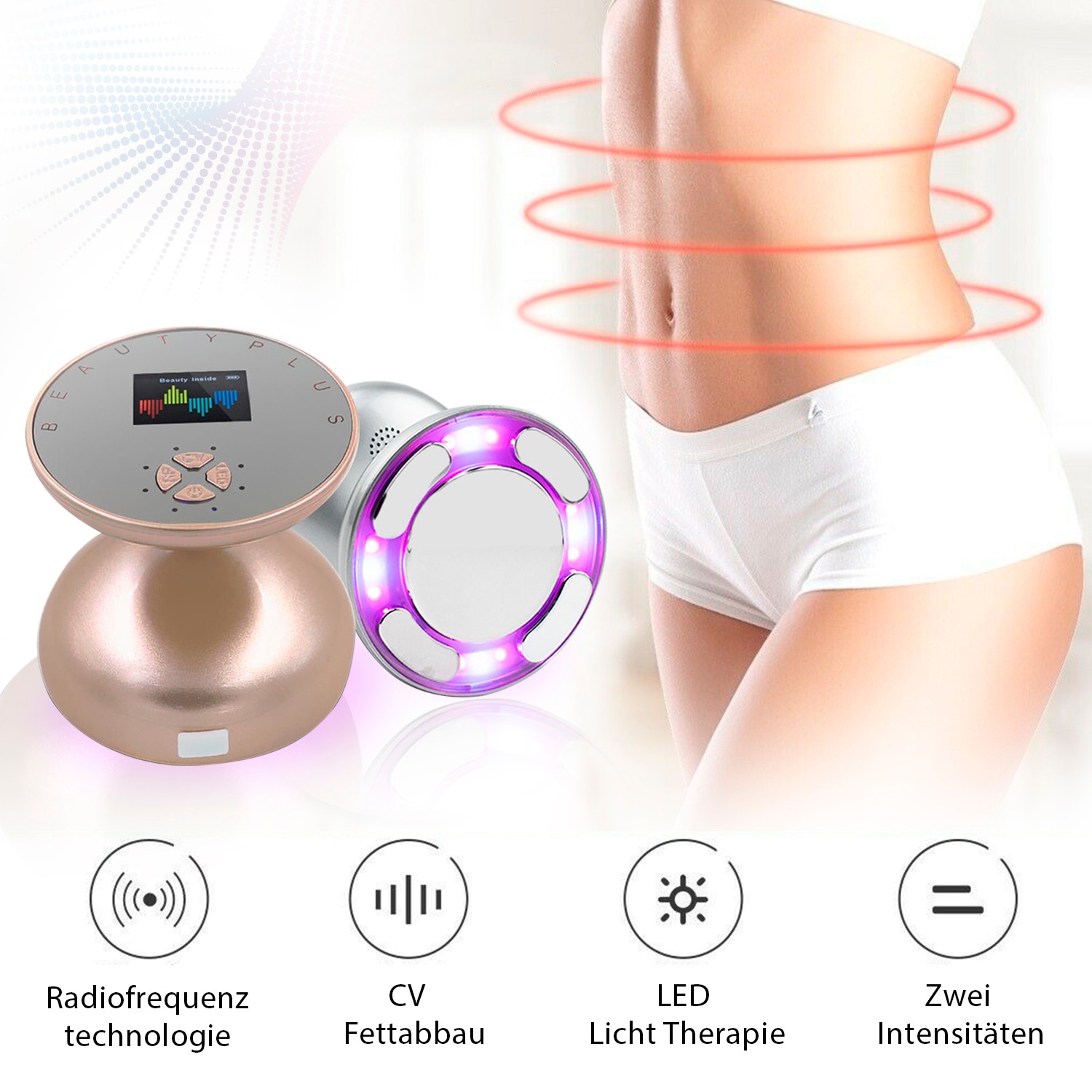 Anti-Cellulite-Ultraschall-Körpermassagegerät mit RF-Lifting-Technologie und LED-Licht