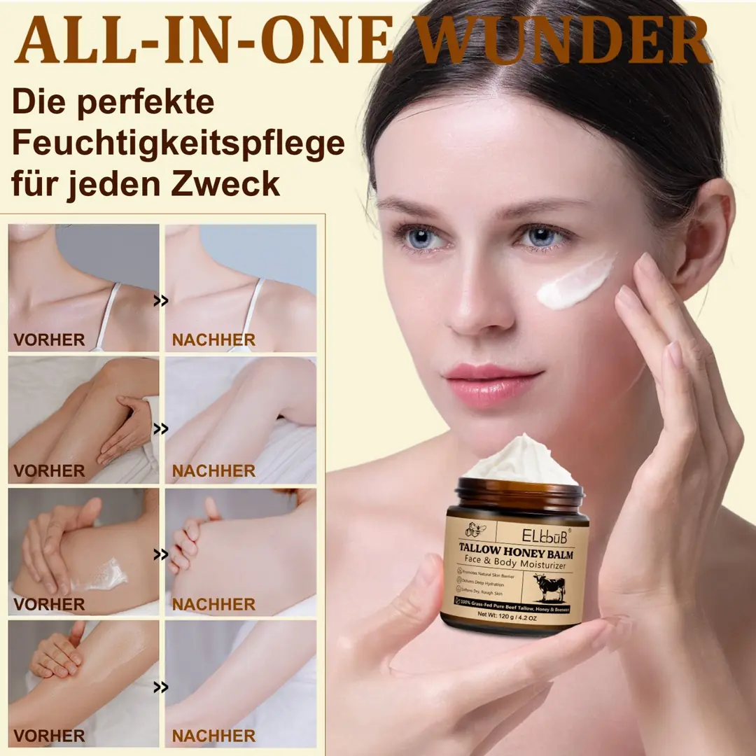 Rindertalg Gesichtscreme Mit Honig – Feuchtigkeitsspendend, Beruhigend, Für Alle Hauttypen, 120 G