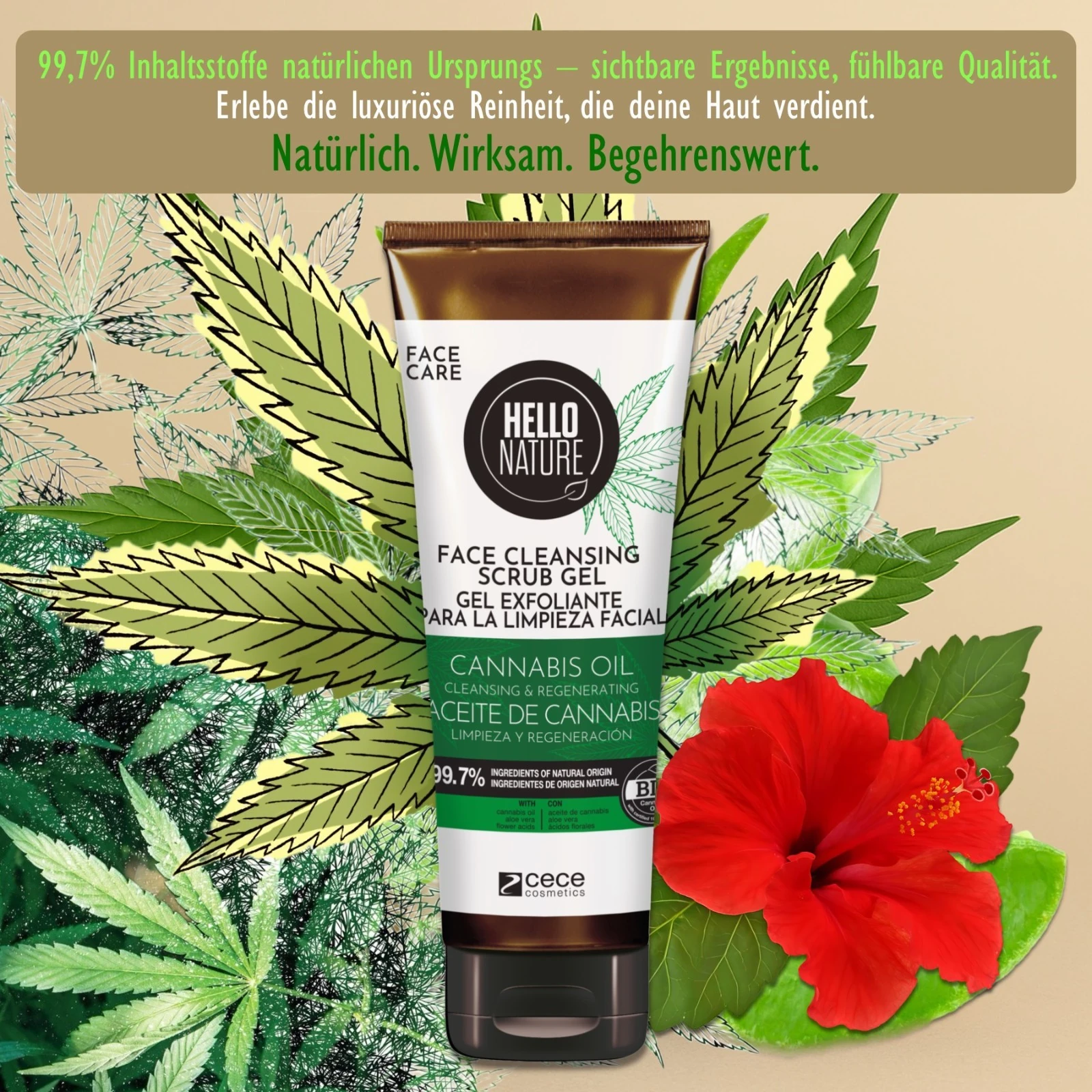 Gesichtspeeling Gesichtsreinigung Gesichtspflege Bio Vegan Hanföl Hello Nature 125ml