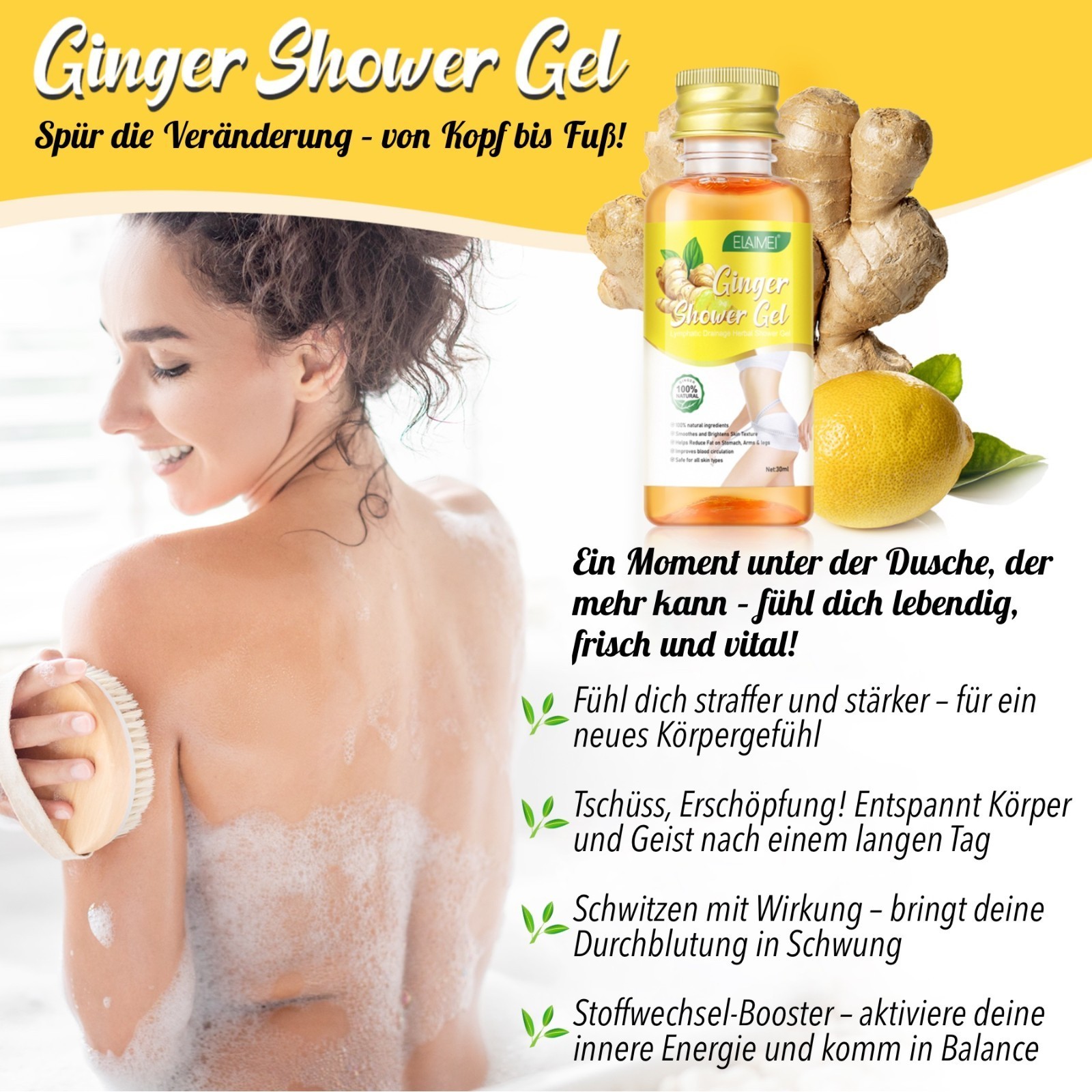 Ingwer Duschgel Ginger Shower Gel Lymphdrainage Körperpflege mit Rosmarin 3x30ml