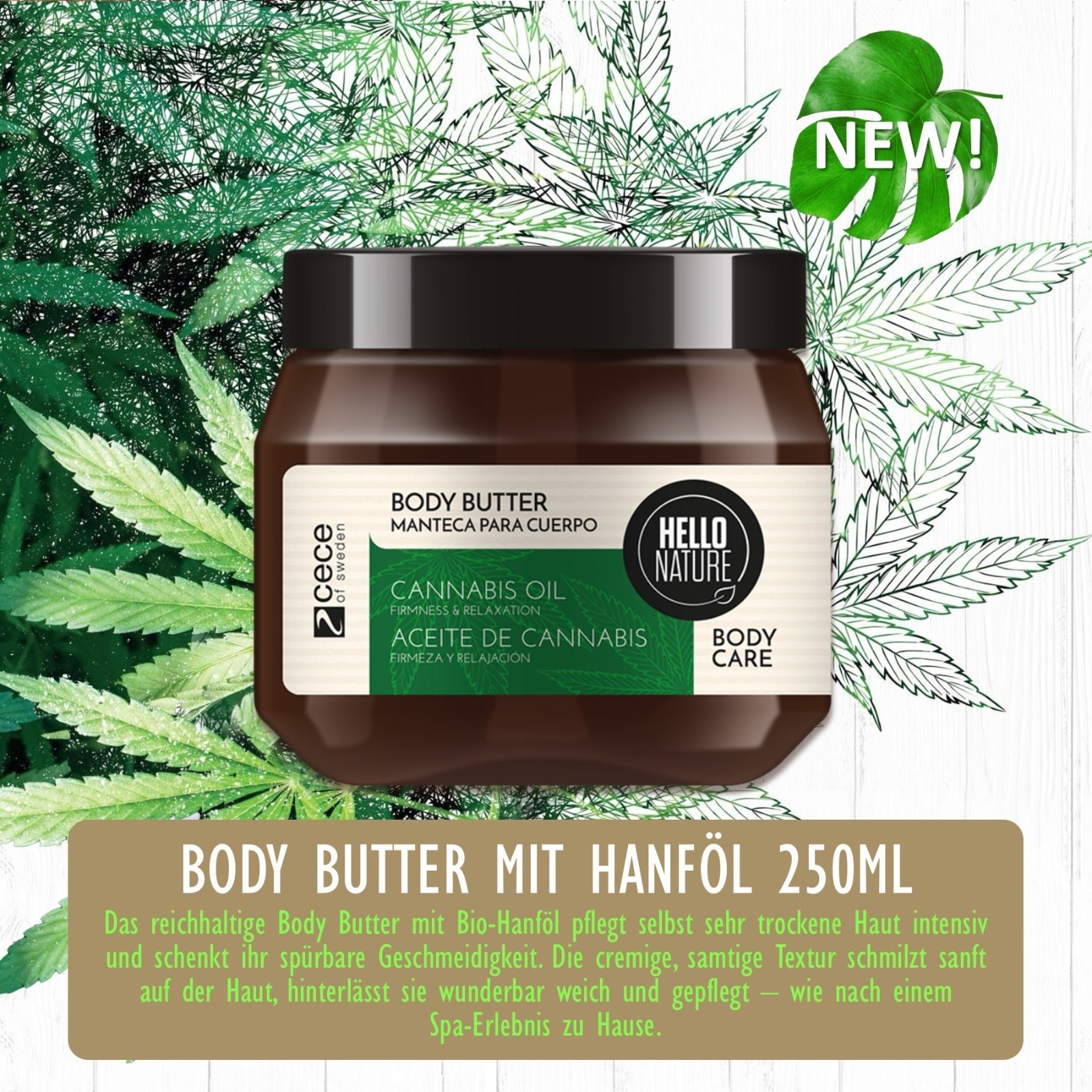 BIO Körperpflege Set mit Hanföl: Duschgel, Body Butter, Balm, Öl 