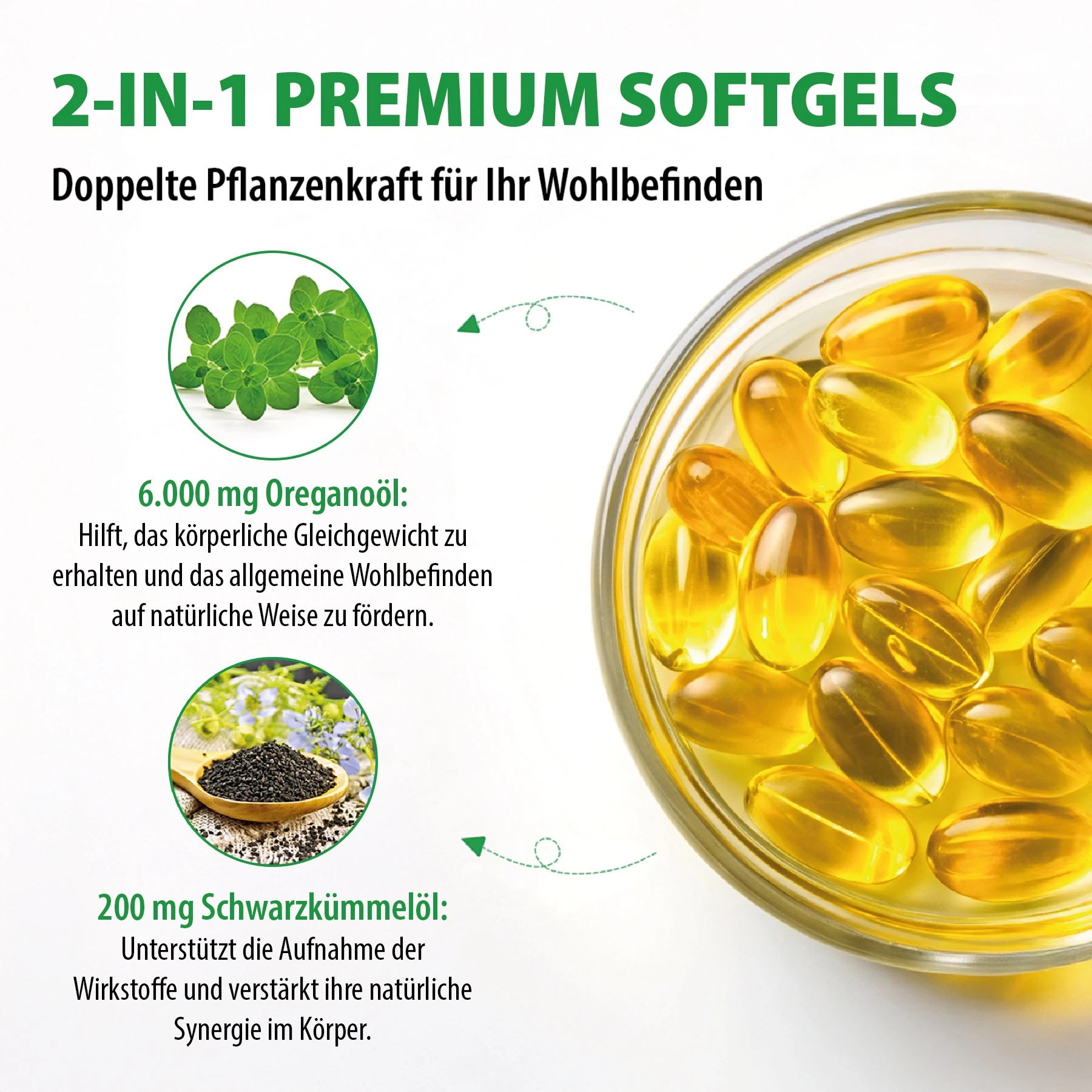 Oregano Öl mit Schwarzkümmelöl 6000 mg 