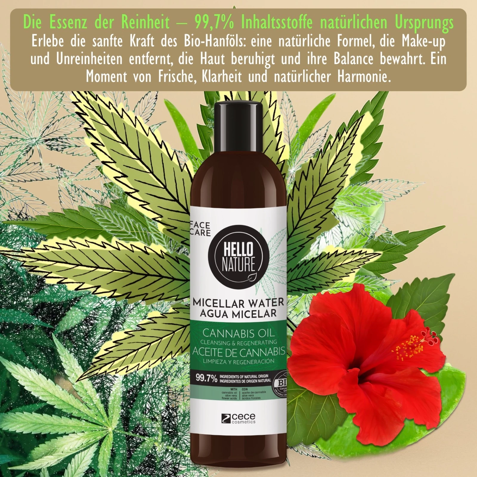 BIO Mizellenwasser mit Hanföl für sanfte Gesichtsreinigung 