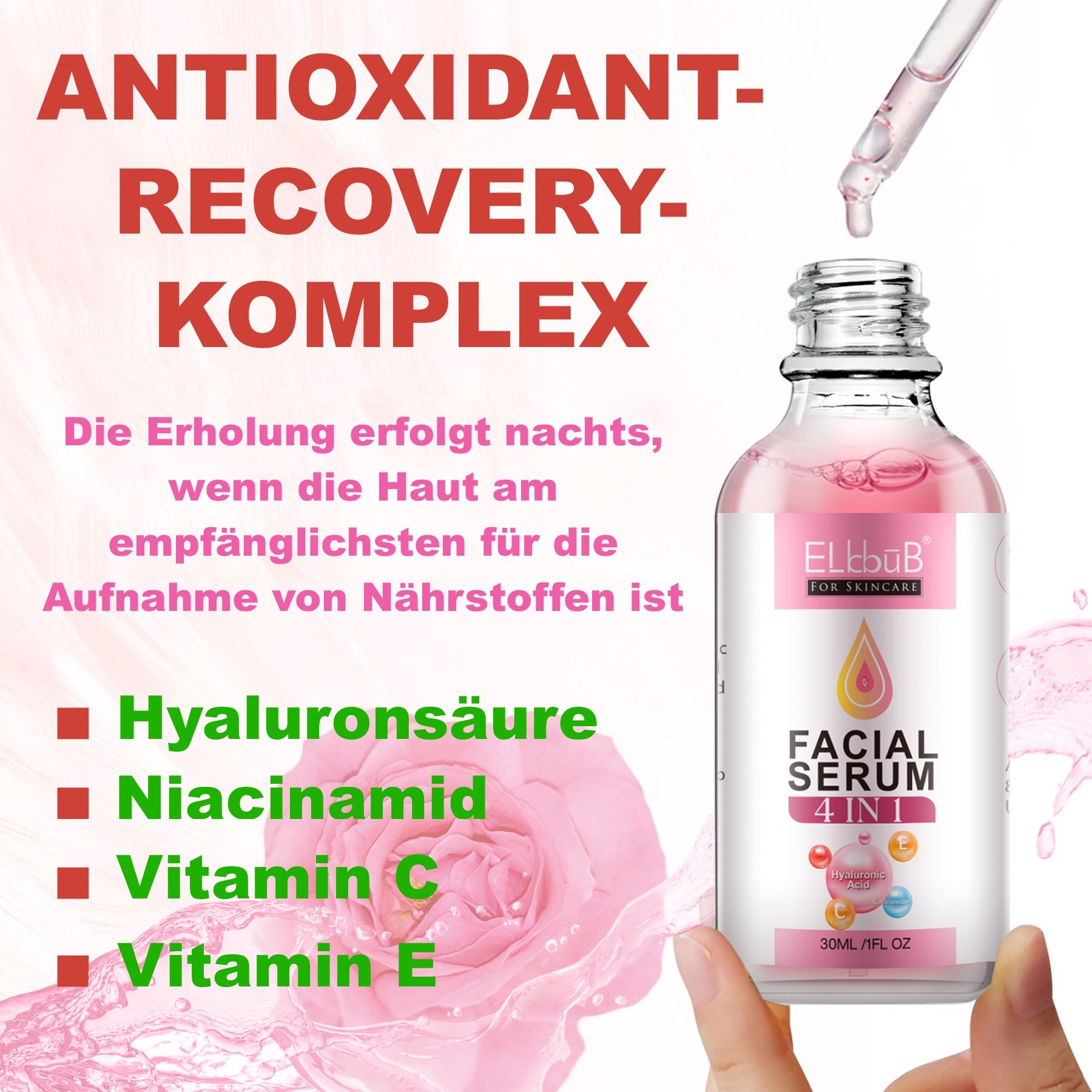 Gesichtsserum  Hyaluronsäure  Konzentrat mit Vitamin C, E 