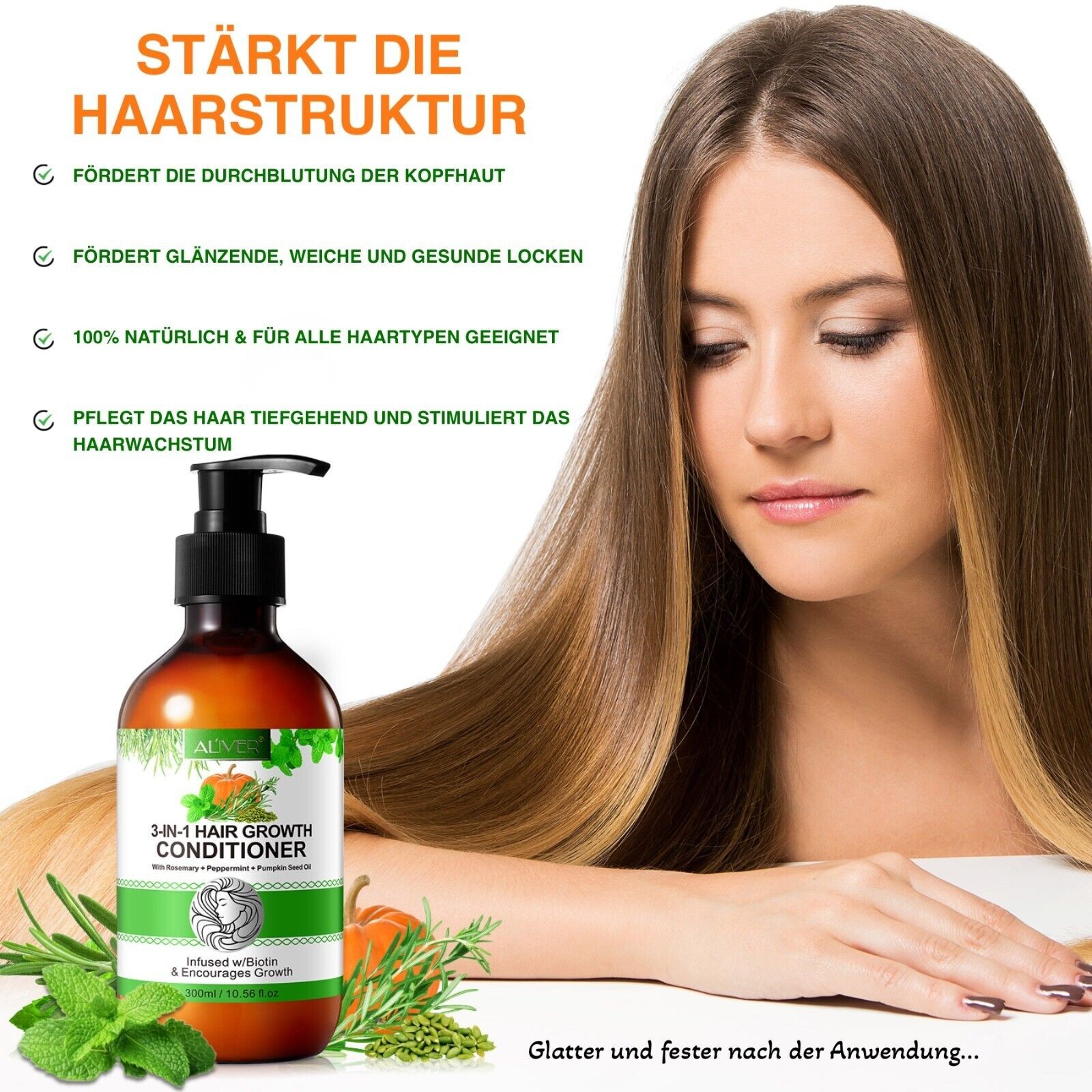 3-in-1 Conditioner  mit Rosmarin, Minze und Kürbis Öl angereichert mit Biotin für Haarspülung 