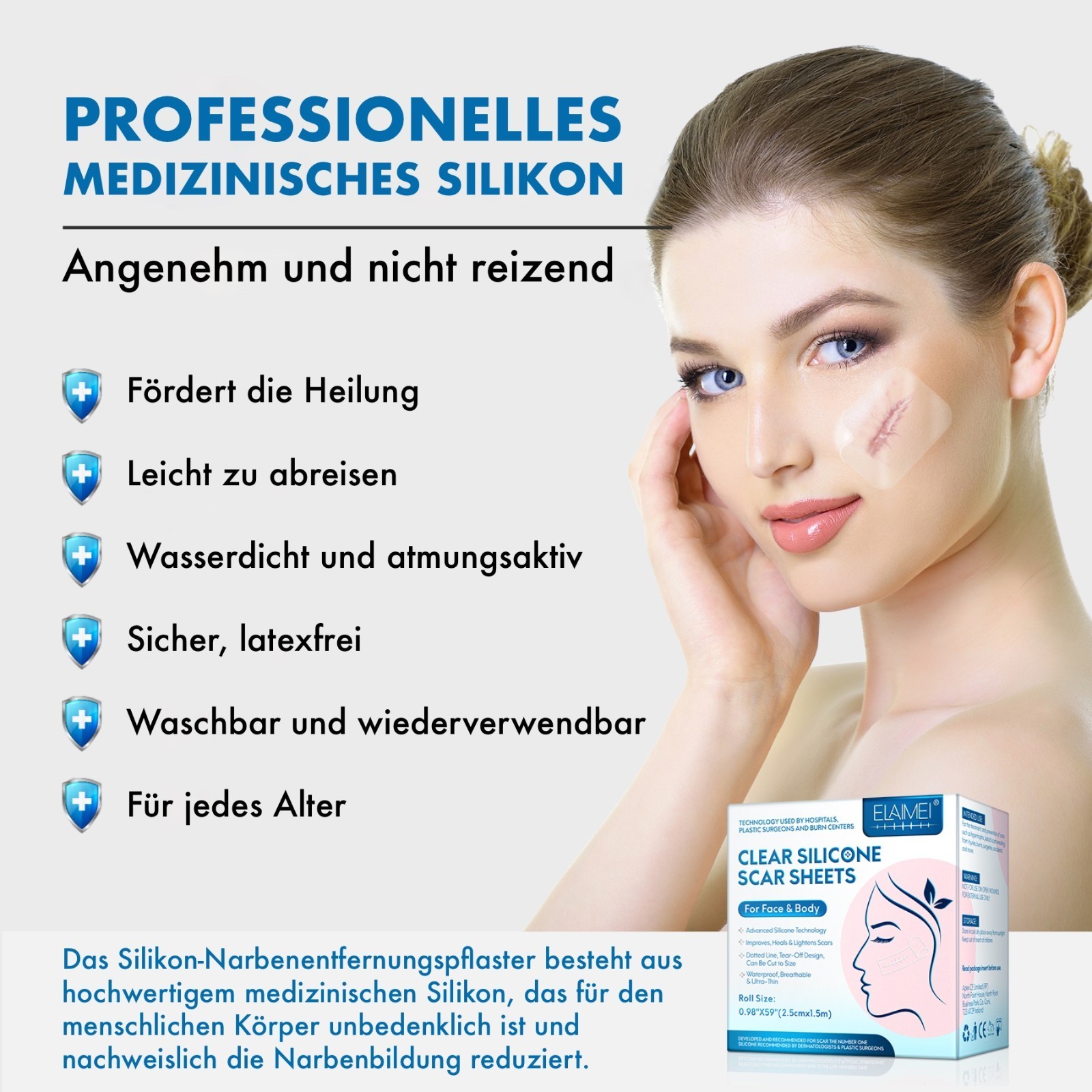 Narbenpflaster Silikonpflaster Transparent Narben Reduktion für Gesicht Körper