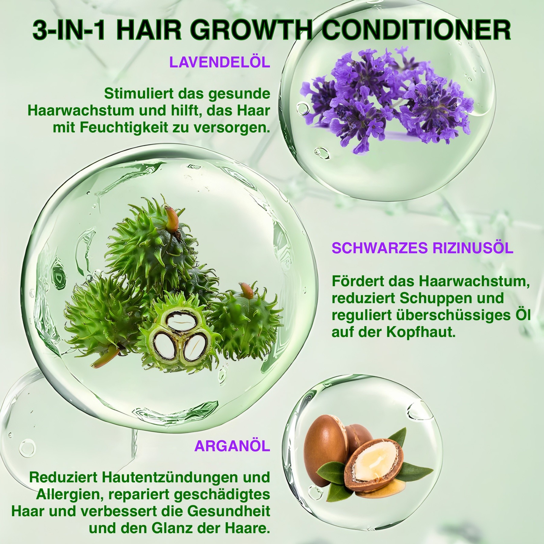  3-in-1 Pflege Conditioner mit Rizinusöl, Lavendelöl und Arganöl 