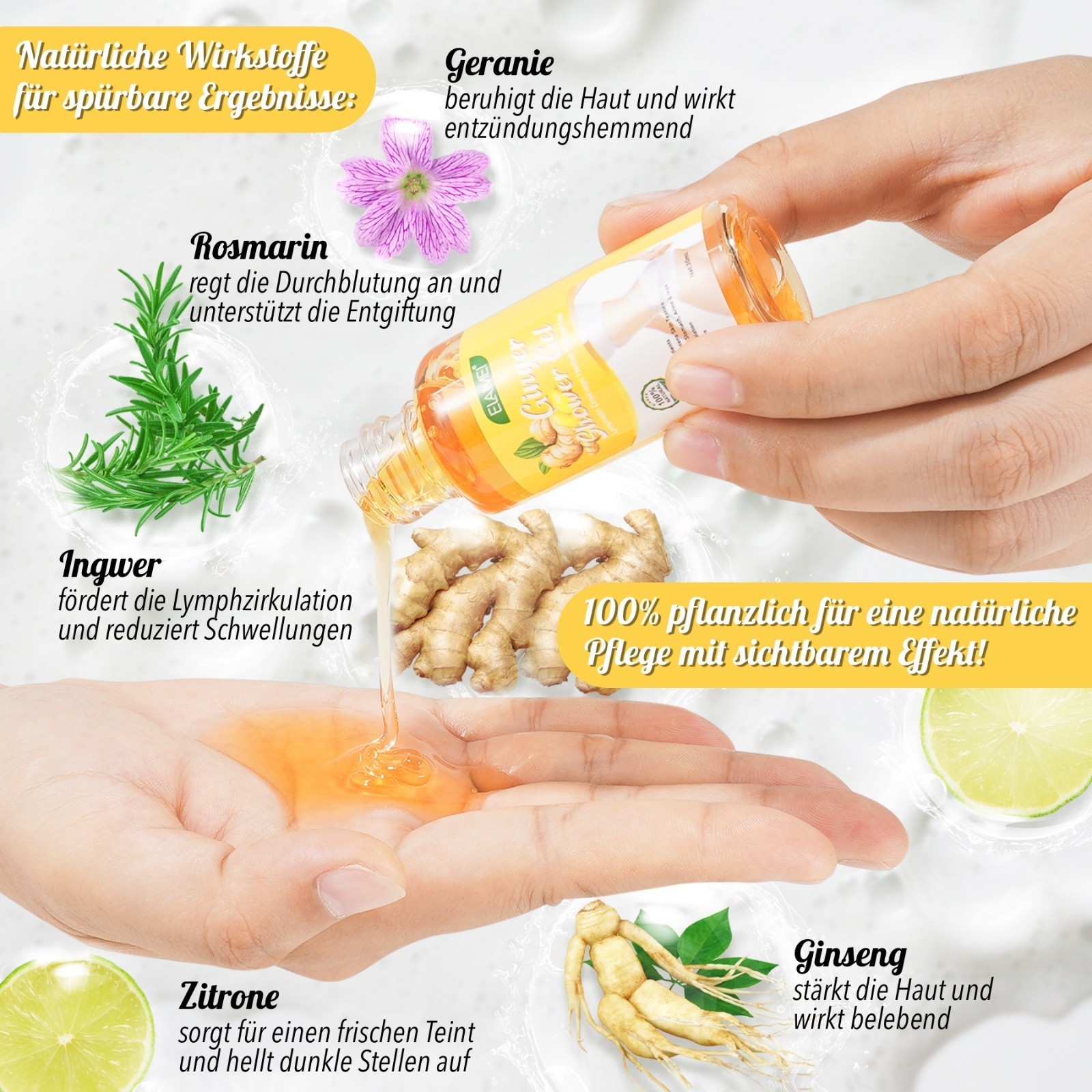 Ingwer Duschgel Ginger Shower Gel Lymphdrainage Körperpflege mit Rosmarin 3x30ml