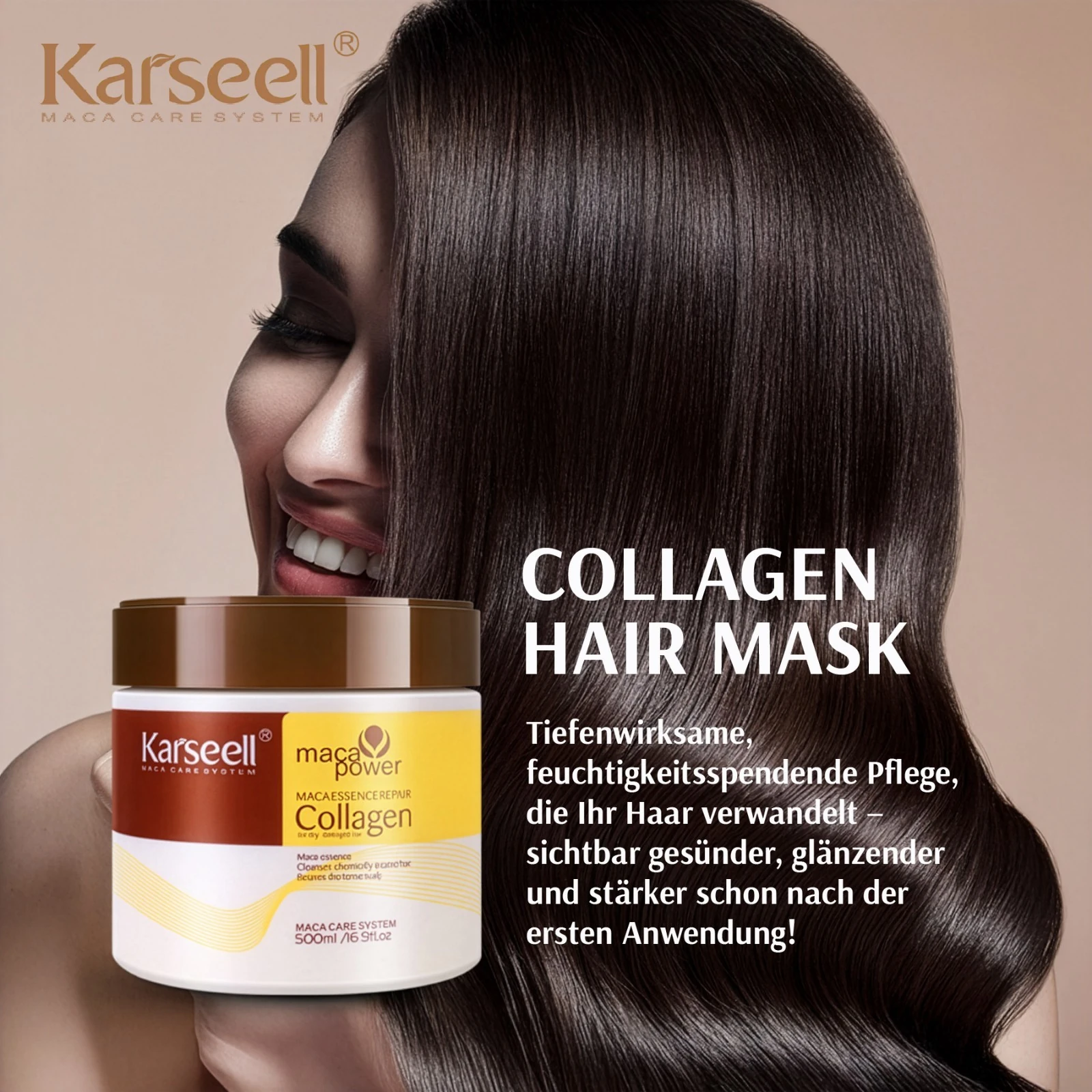 Haarmaske Haarpflege Haarspülung Haarkur mit Kollagen Arganöl Karseell 500ml 