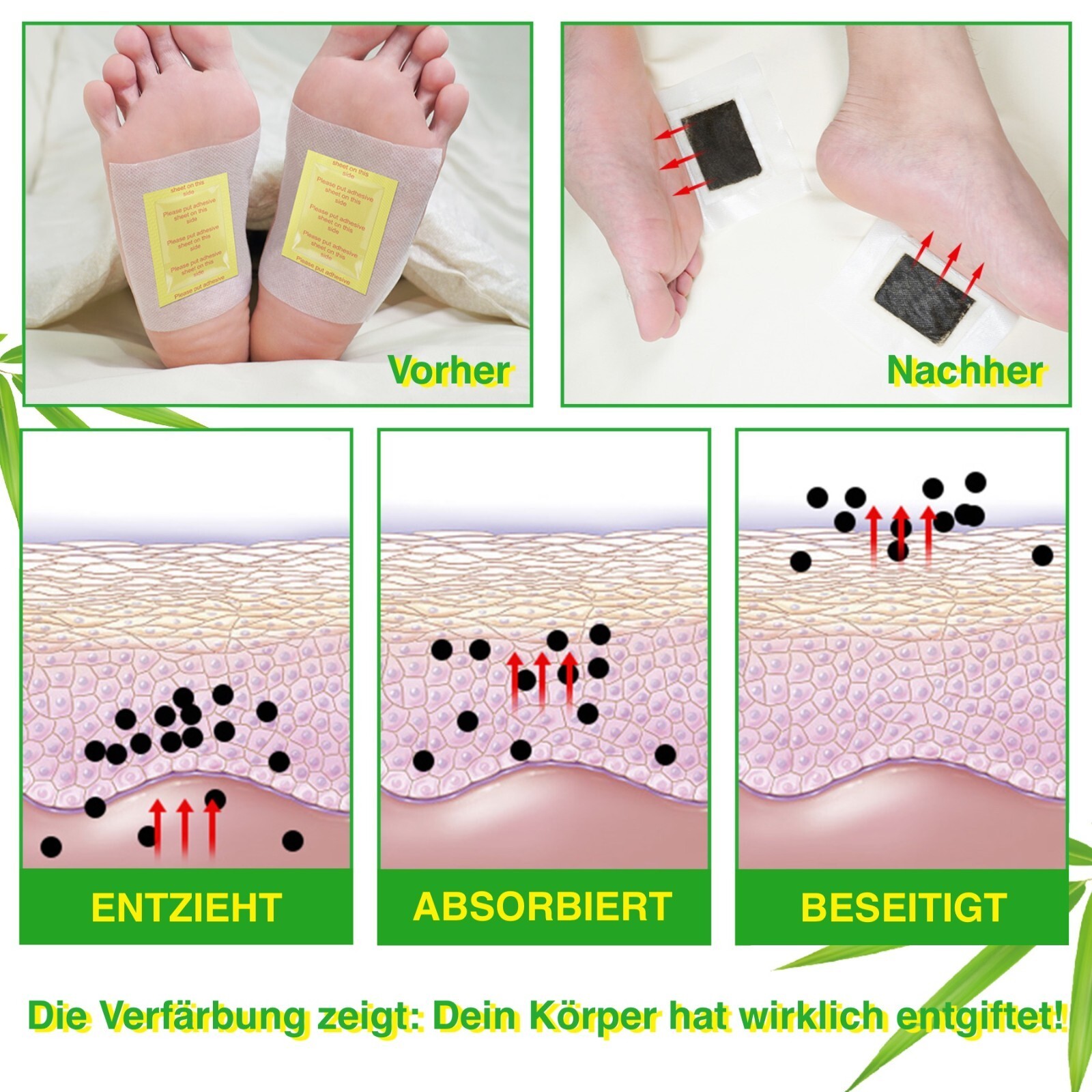 Detox Fußpflaster Bambusessig Ingwer Extrakt 