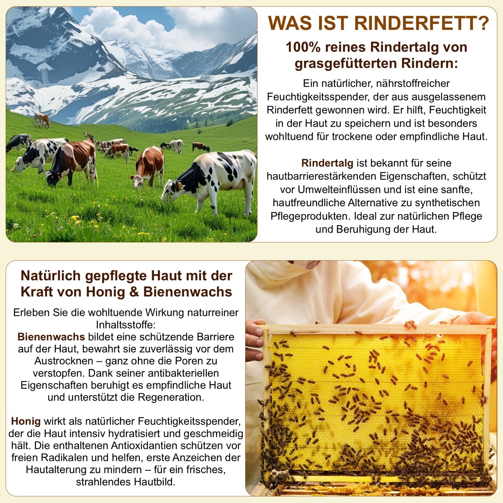 Hautpflegecreme Rindertalg Honig Beef Tallow 