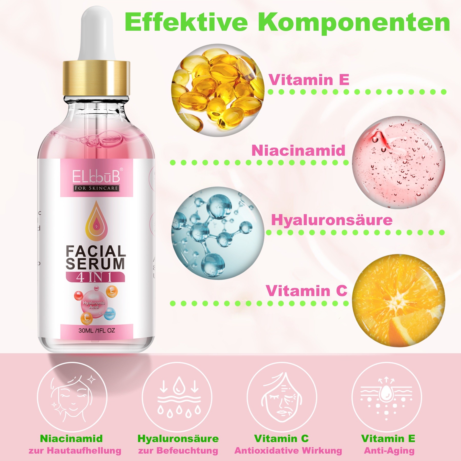 Gesichtsserum  Hyaluronsäure  Konzentrat mit Vitamin C, E 