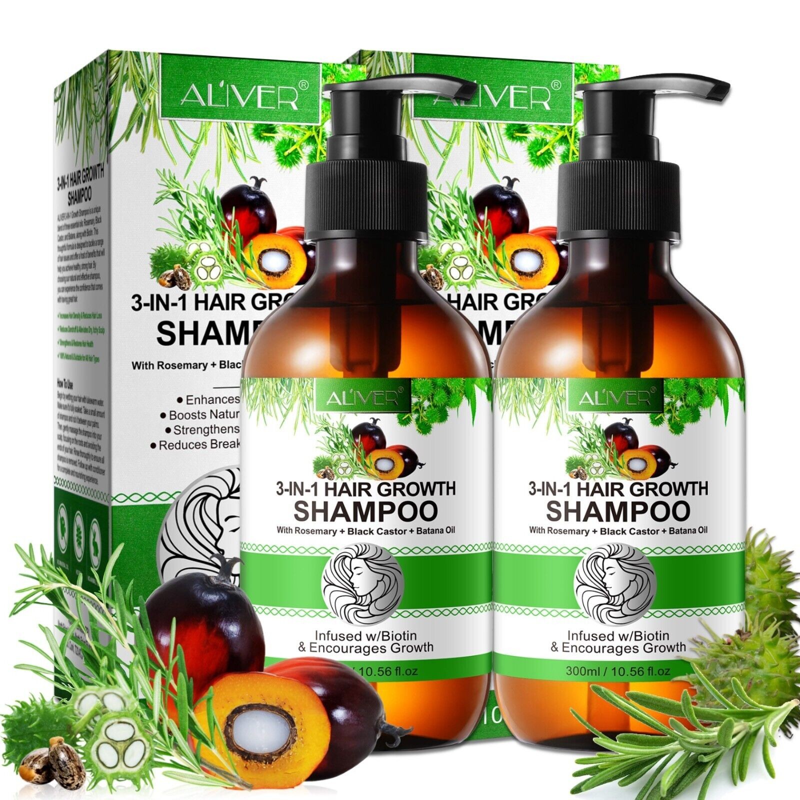 3-in-1 Shampoo mit Rosmarinöl, Rizinusöl mit Batana Öl für Haarwachstum