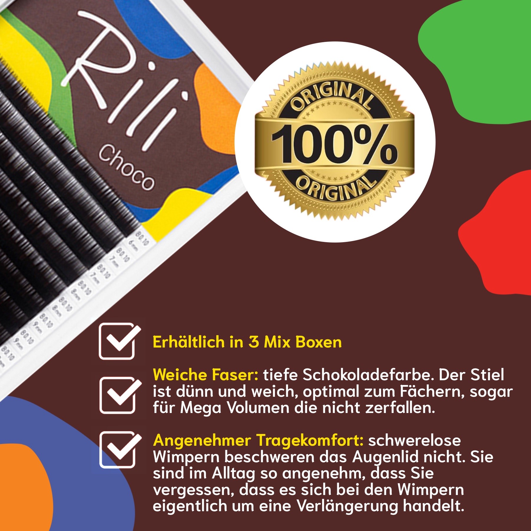 Wimpernverlängerung dunkel braune Einzelwimpern  Rili Choco