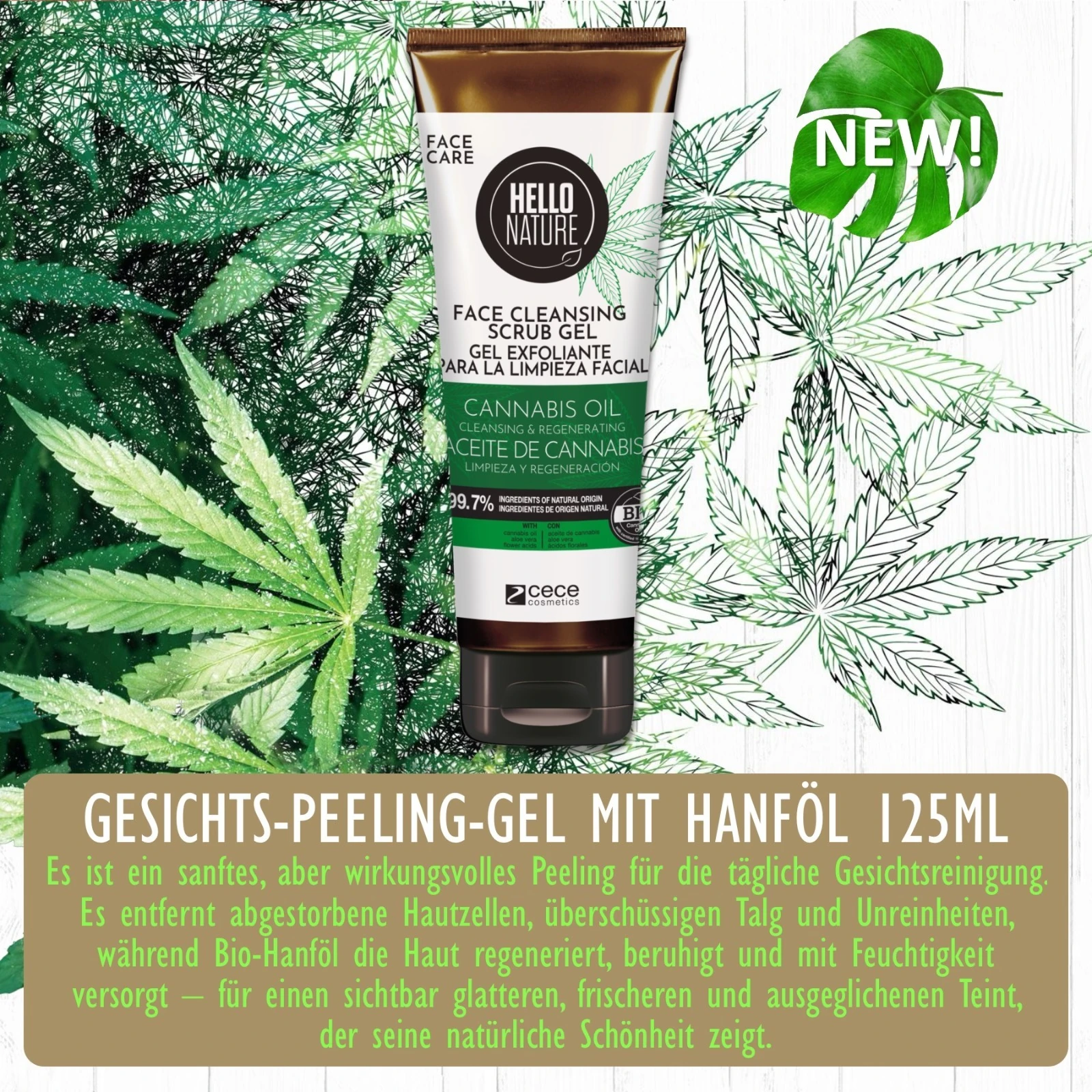 Gesichtspeeling Gesichtsreinigung Gesichtspflege Bio Vegan Hanföl Hello Nature 125ml